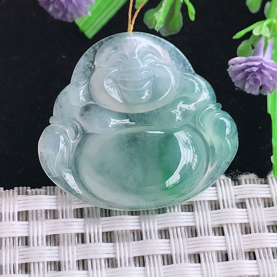 实拍A货翡翠27.6/30.6/5.5老坑冰胶飘绿佛公吊坠翡翠玉坠挂件