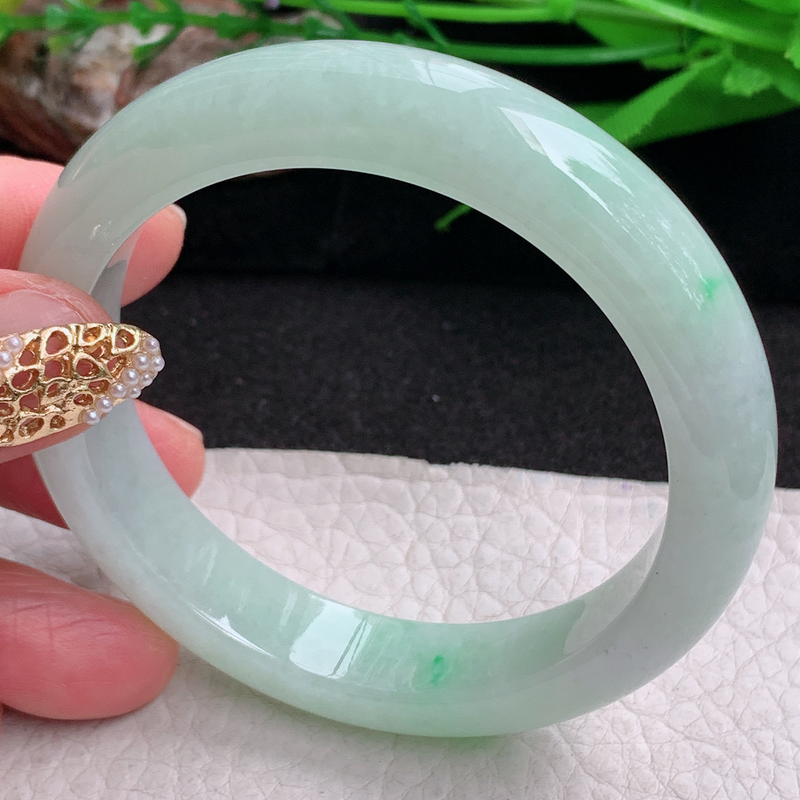 ee实拍55.5*12.3*8.2平安镯 缅甸翡翠a货手镯果绿女款正圈玉镯子