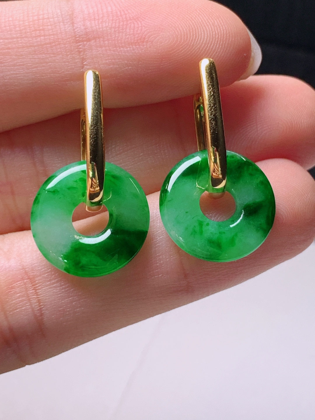 ️ 冰阳绿飘花甜甜圈耳坠，无裂色阳，裸石14.5-2.9