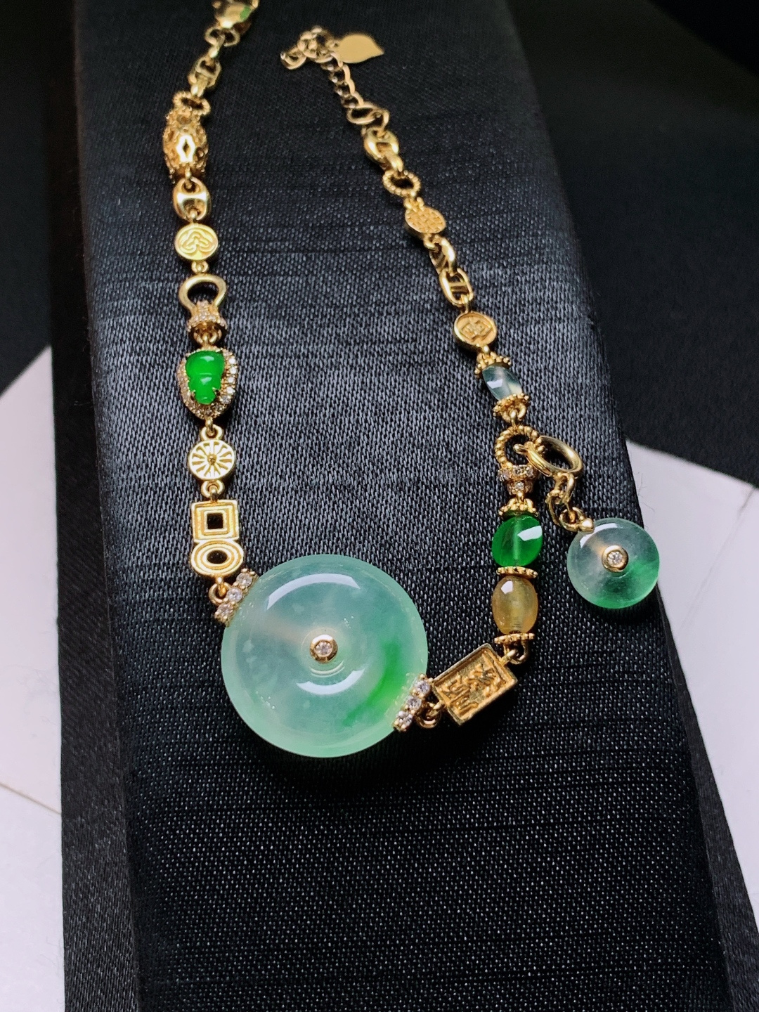 ️ 高冰飘绿平安扣手链，冰透翠绿，裸石16.2-5.8