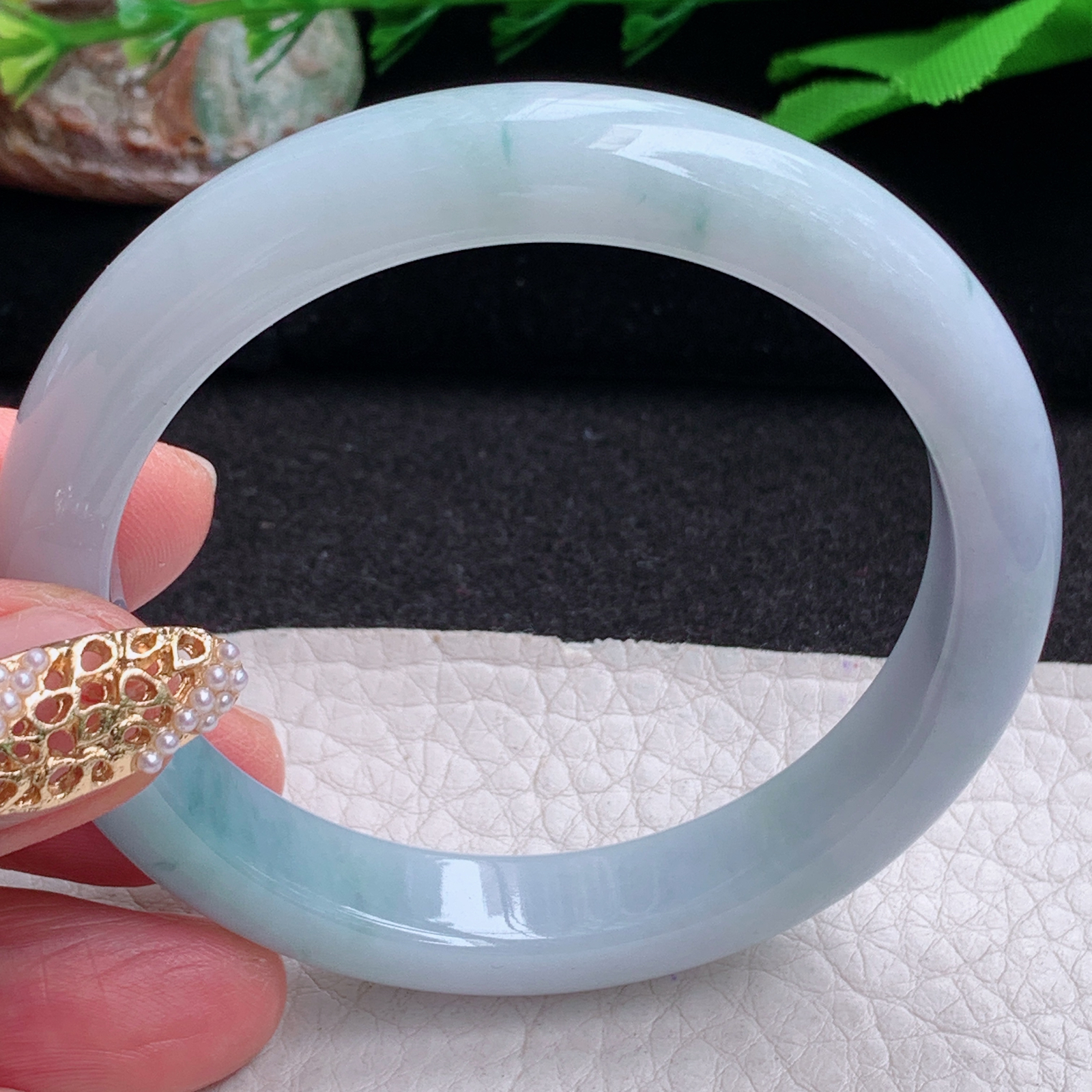 js实拍53.5*10.5*7.7平安镯 缅甸翡翠a货手镯紫底飘花正圈玉镯子