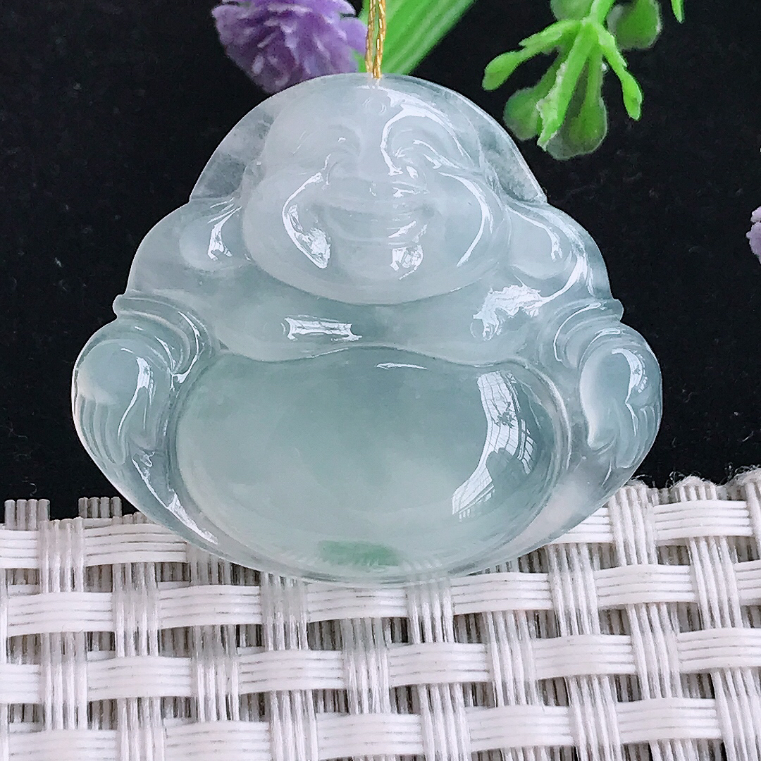 实拍A货翡翠29.5/33.8/5.8老坑冰种起胶冰飘花佛公吊坠翡翠玉佛挂件