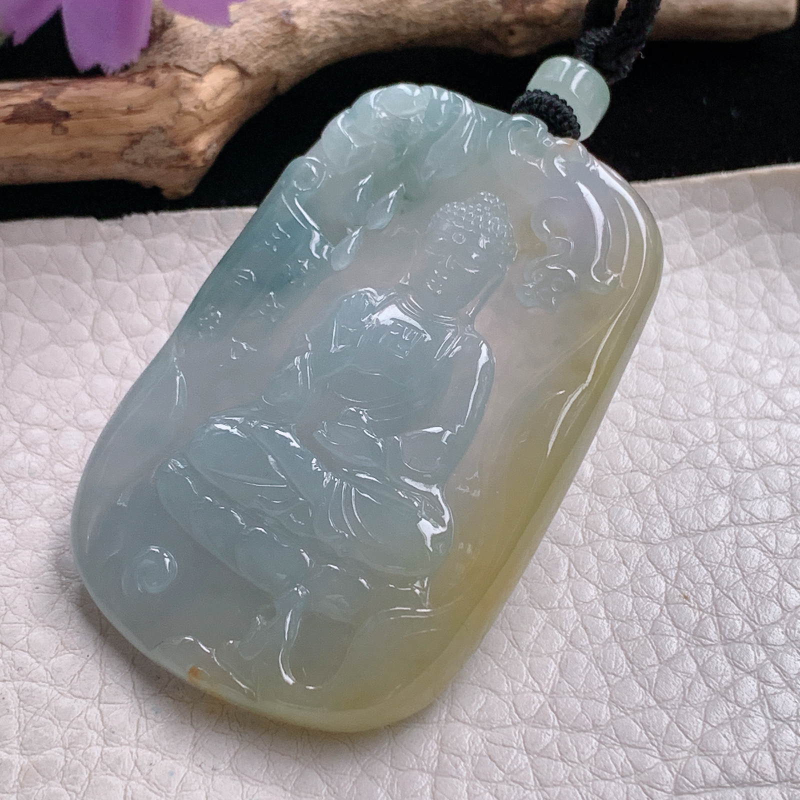 yl实拍58.5*39*5.8缅甸翡翠冰三彩阿弥陀佛佛祖玉吊坠 玉挂件