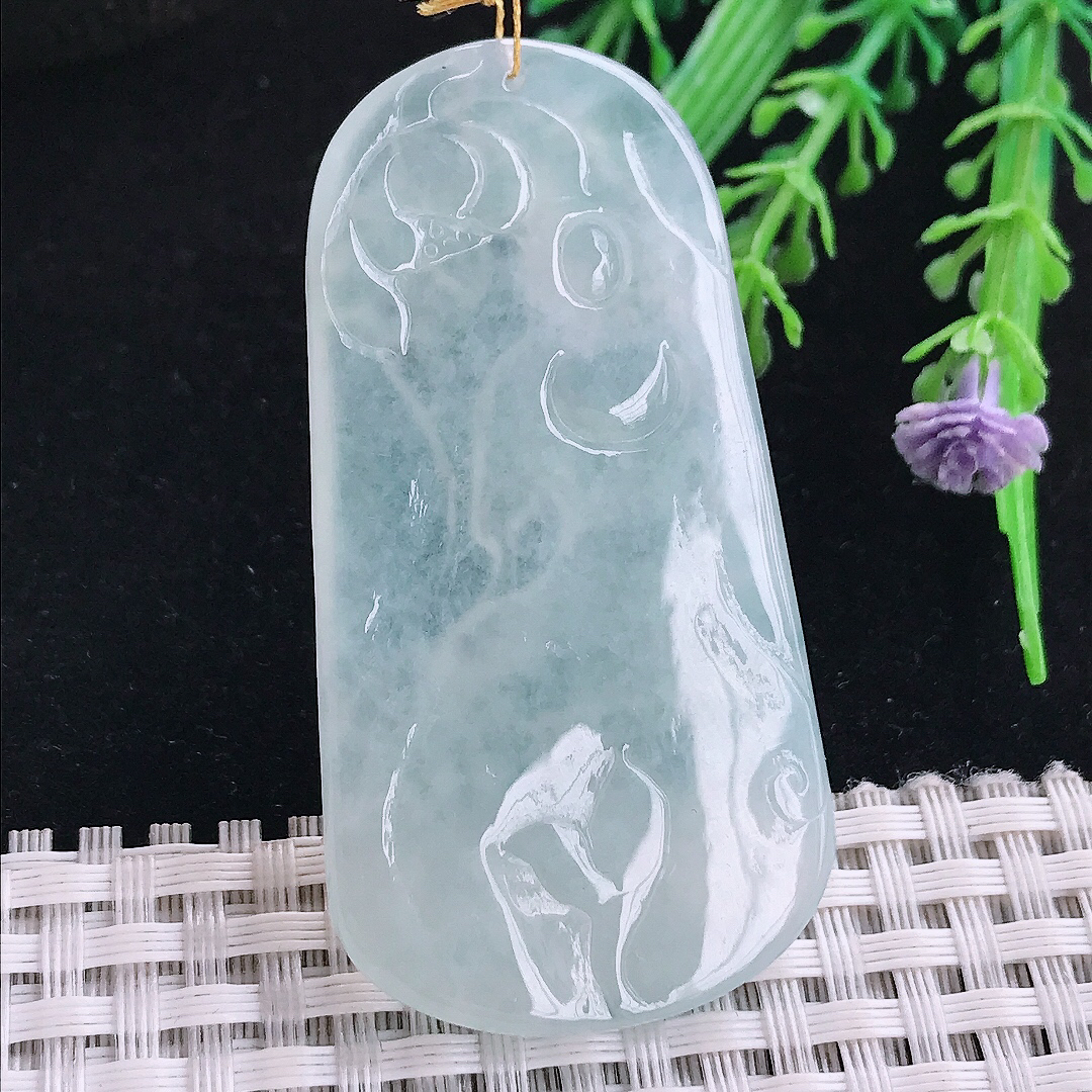 实拍A货翡翠57.2/30.3/5.2老坑冰胶果冻冰晴文殊菩萨吊坠翡翠玉坠挂件