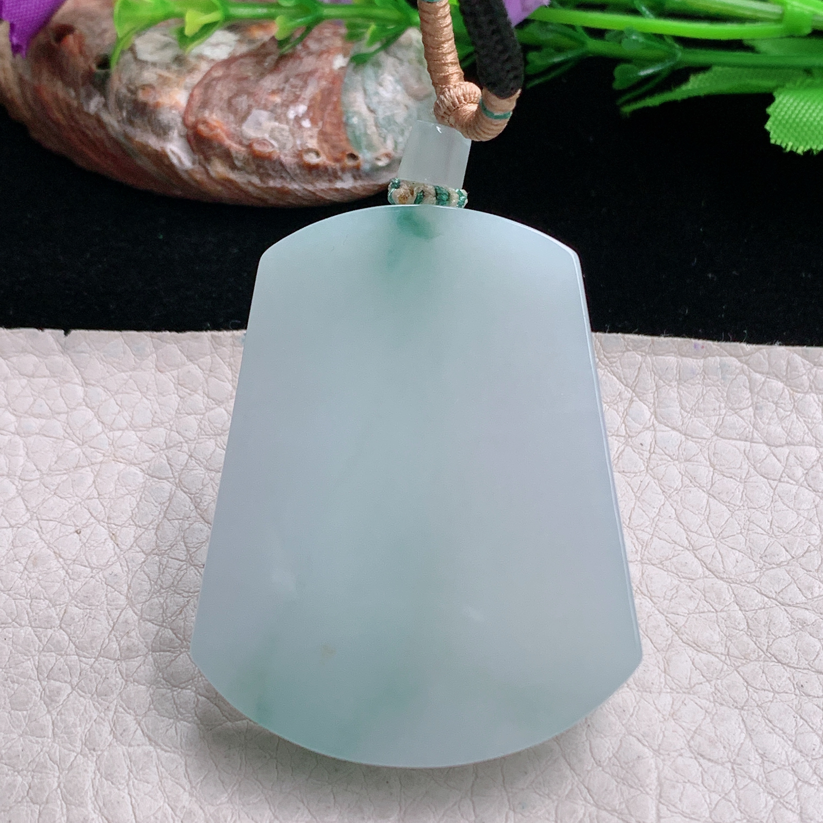 yl实拍51.5*40.6*8缅甸翡翠冰飘花平安无事牌 素面牌玉吊坠 玉挂件