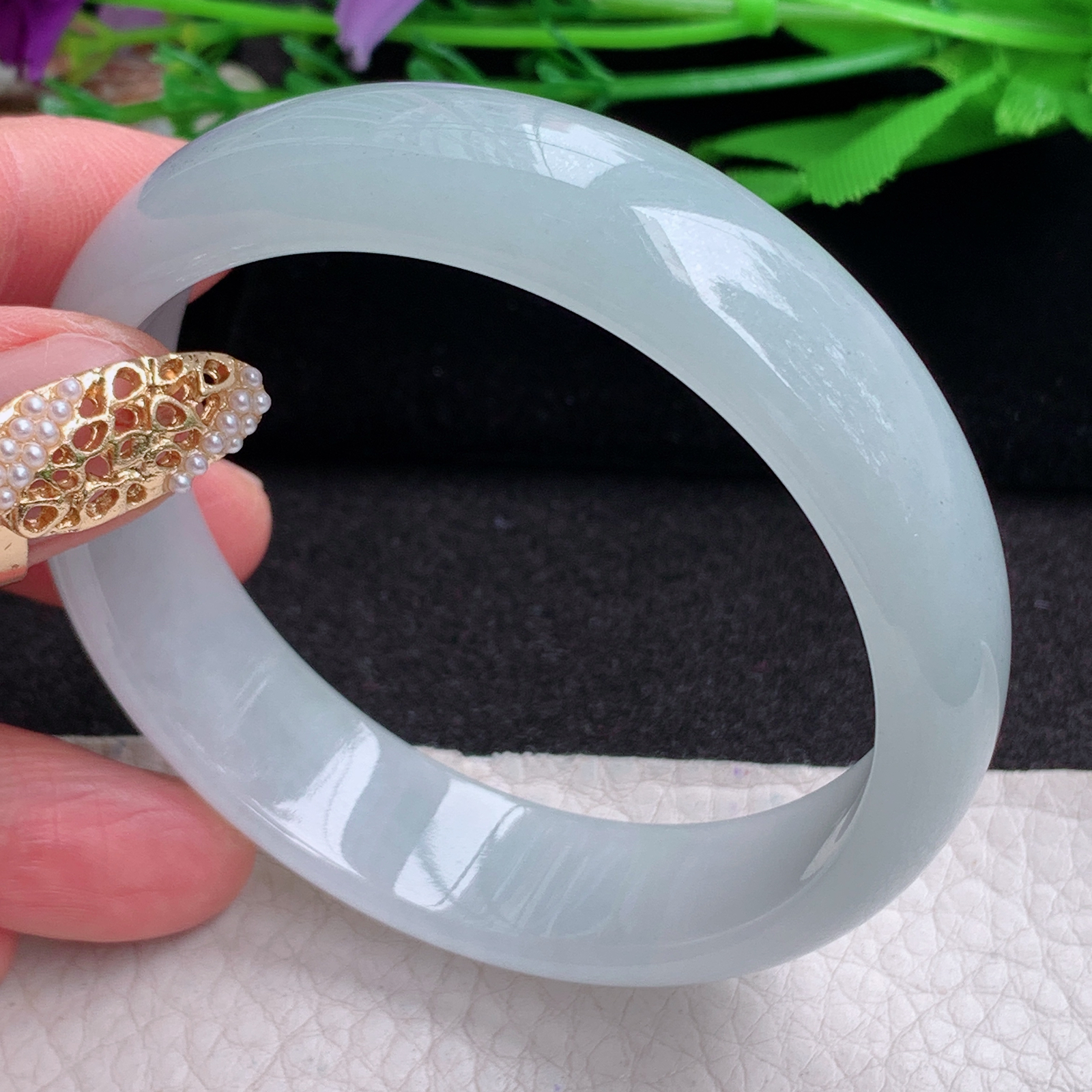 js实拍56.8*15*6.5平安镯 缅甸翡翠a货手镯纯美冰润正圈玉镯子