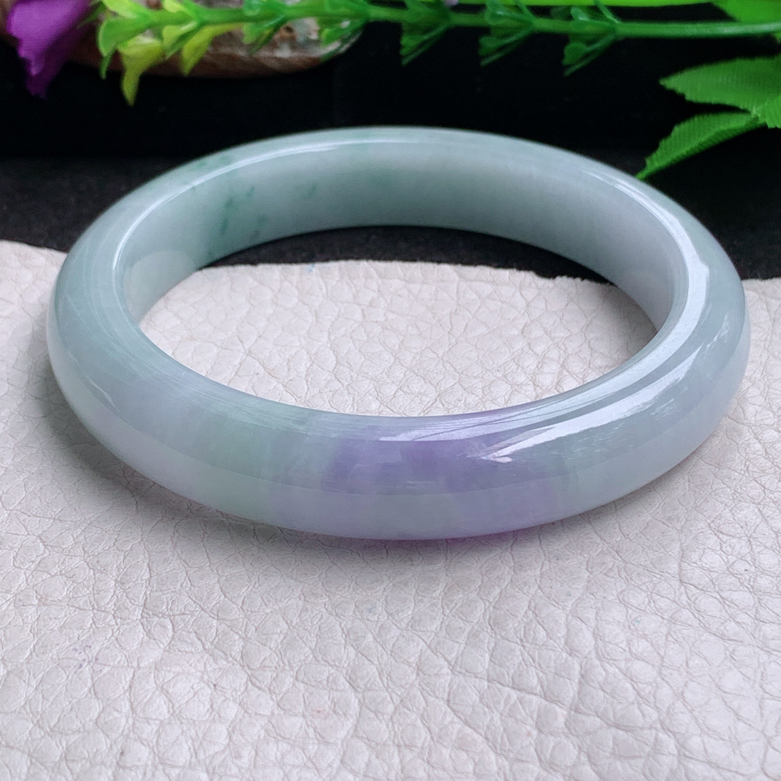 nr大圈口62*12.3*9平安镯 缅甸翡翠a货手镯春带彩正圈玉镯子