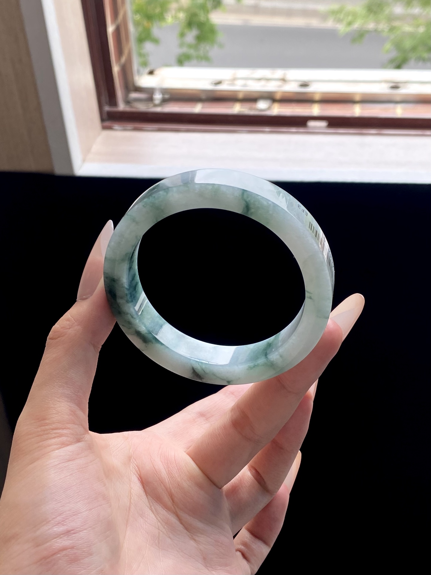 冰蓝飘花镯胚，A0420-6，⭕️74-57.5-12.2-8.2