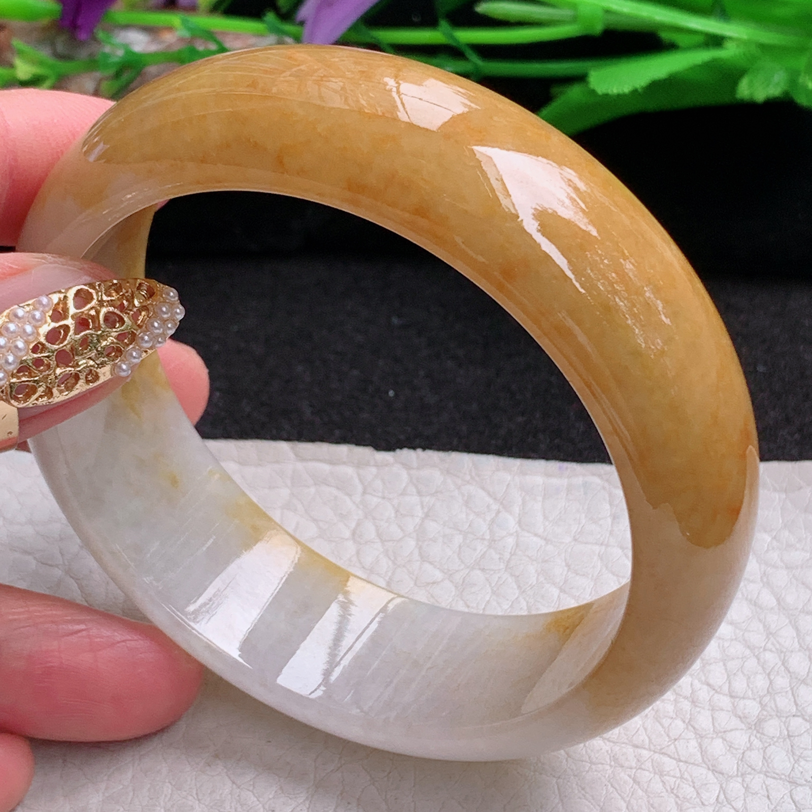 ss稀有大圈口轮胎招财60.5*19.6*8 缅甸翡翠a货手镯黄翡正圈玉镯子