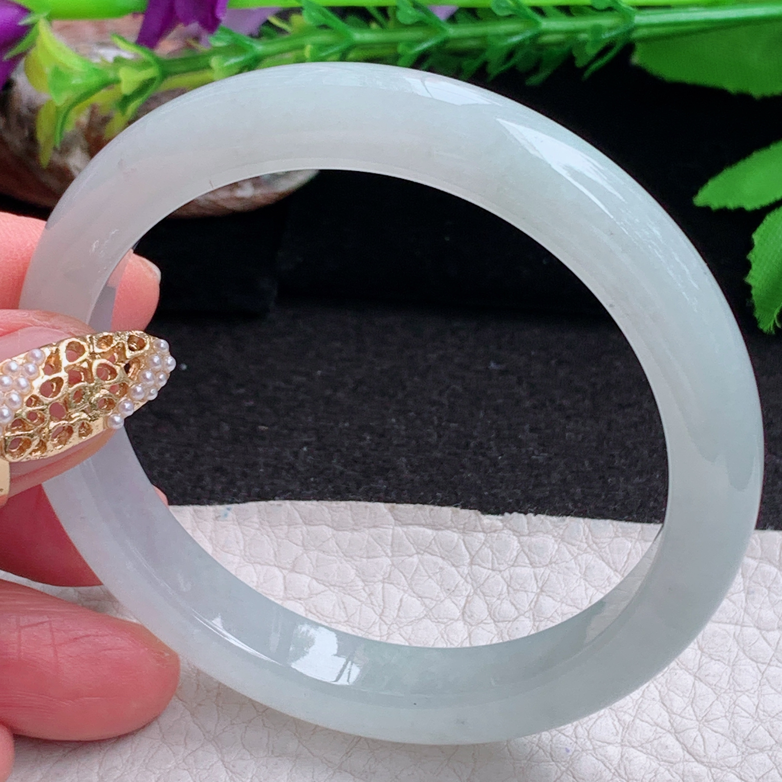 n实拍55.5*9.5*7.6平安镯 缅甸翡翠a货手镯纯美起光正圈玉镯子