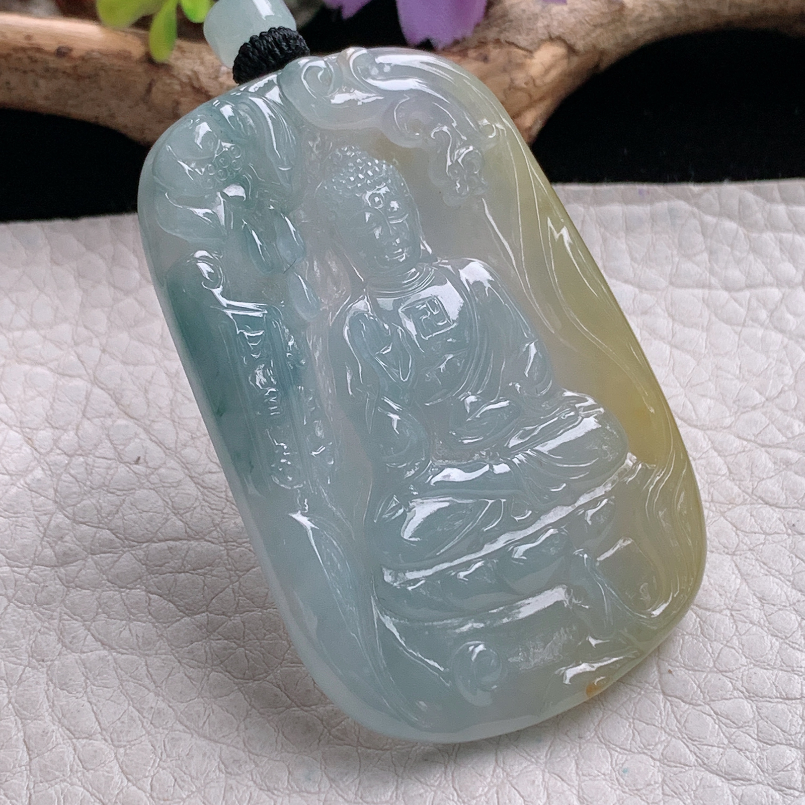 yl实拍58.5*39*5.8缅甸翡翠冰三彩阿弥陀佛佛祖玉吊坠 玉挂件