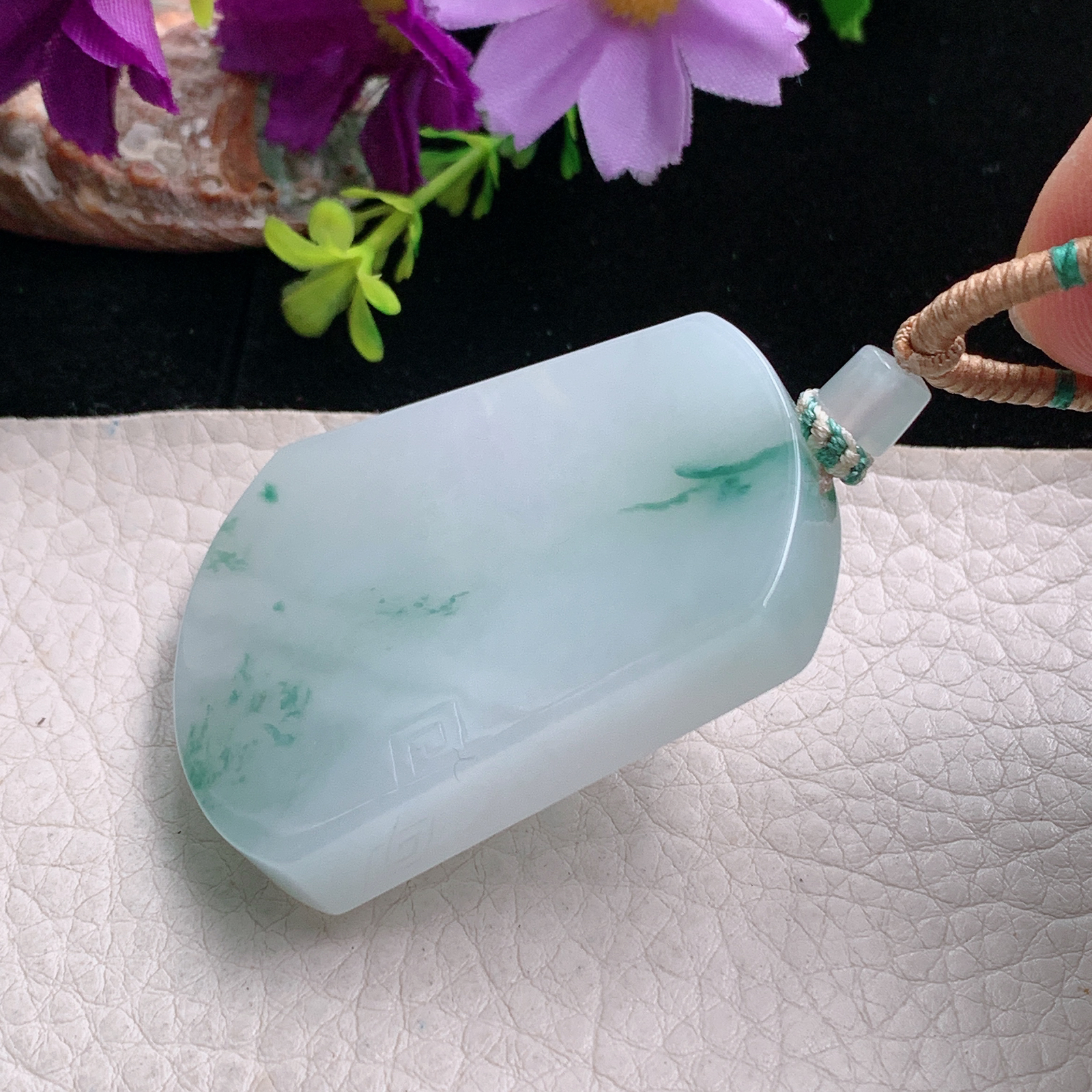 yl实拍51.5*40.6*8缅甸翡翠冰飘花平安无事牌 素面牌玉吊坠 玉挂件