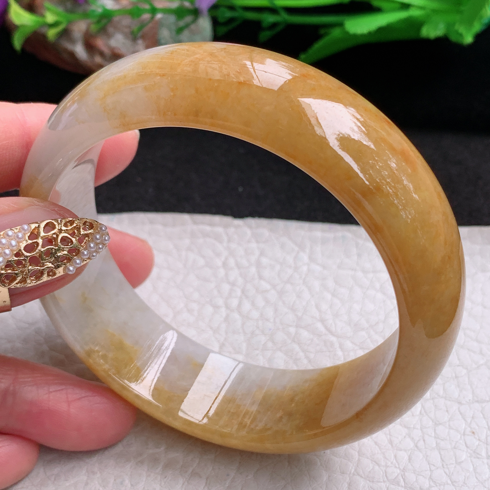 ss稀有大圈口轮胎招财60.5*19.6*8 缅甸翡翠a货手镯黄翡正圈玉镯子