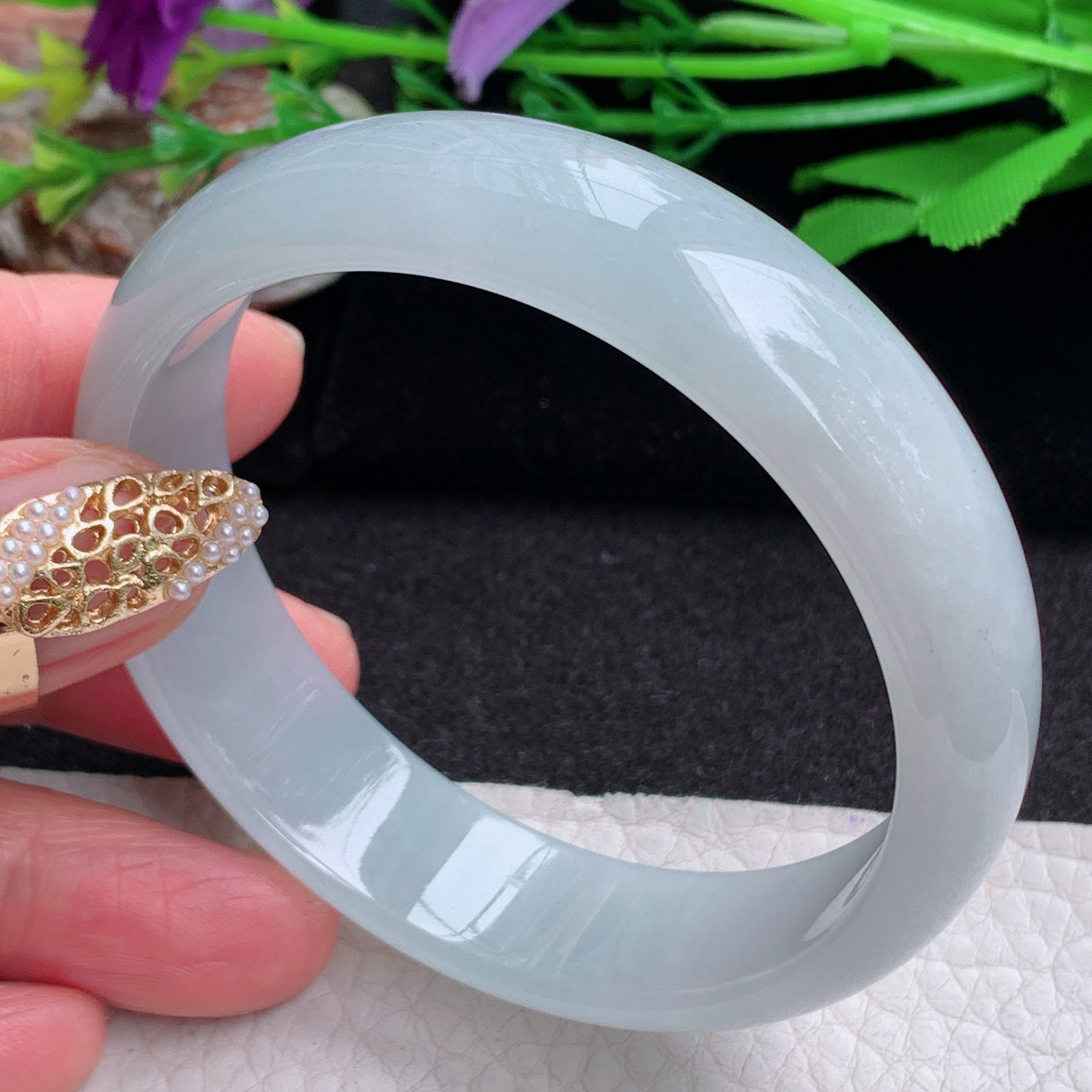 js实拍56.8*15*6.5平安镯 缅甸翡翠a货手镯纯美冰润正圈玉镯子