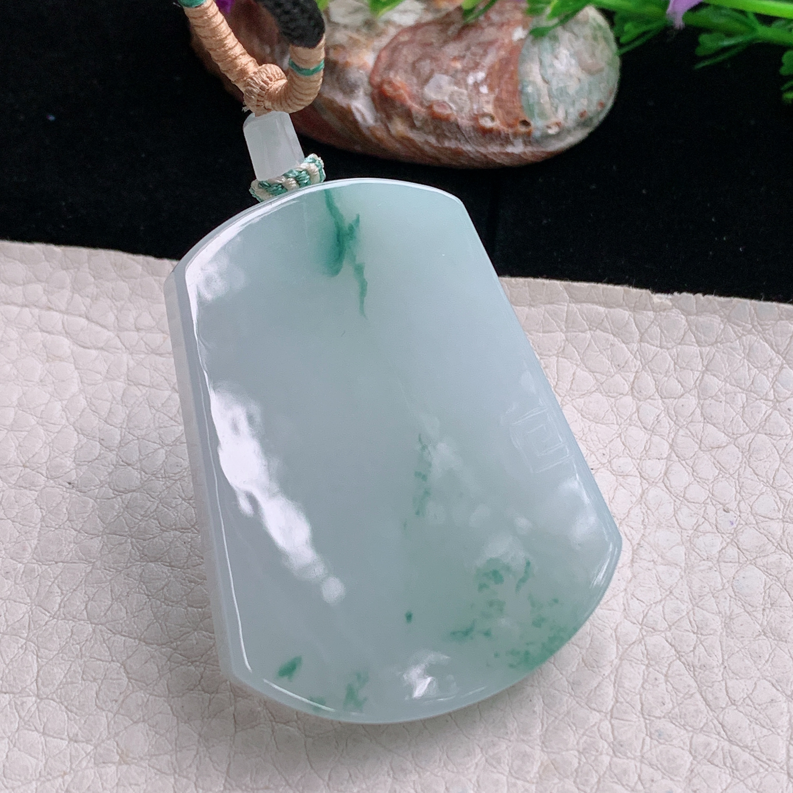 yl实拍51.5*40.6*8缅甸翡翠冰飘花平安无事牌 素面牌玉吊坠 玉挂件