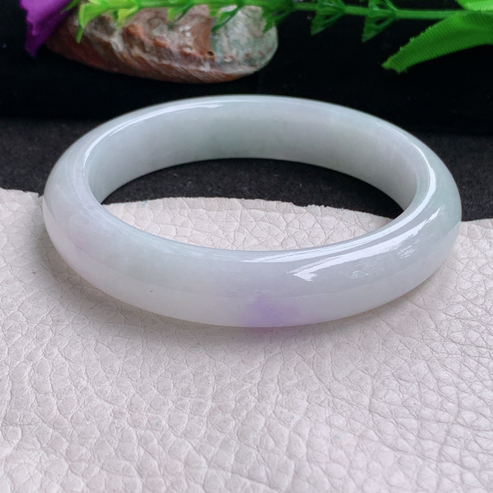 xx自然光57*12.5*8.5平安镯 缅甸翡翠a货手镯飘紫女款正圈玉镯 子