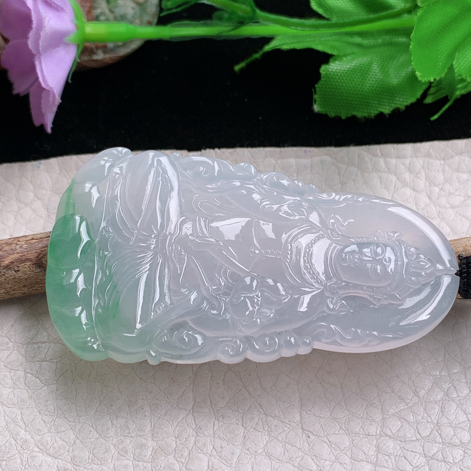 yl实拍64.6*37*5.8缅甸翡翠冰润飘绿度母观音 玉观音玉吊坠 玉挂件