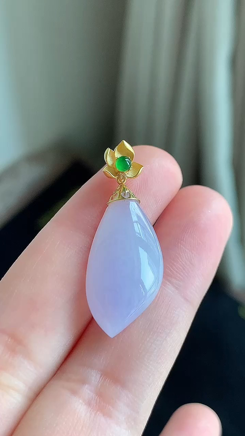 天然翡翠，冰紫随形，18k金，尺寸25.5/12.2/4.8，az426