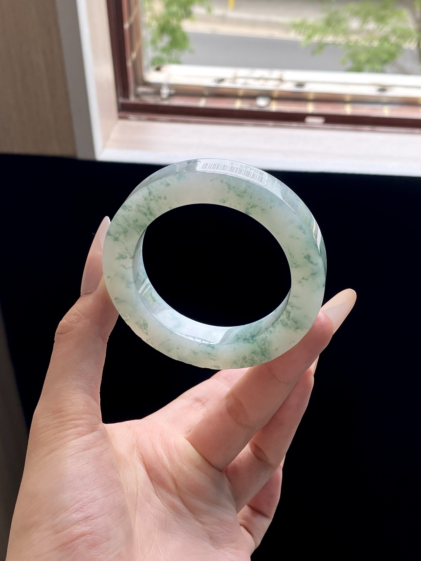 冰绿飘花圆条镯胚，B0425-3，⭕️74-53-12-11，可做53～54圆条