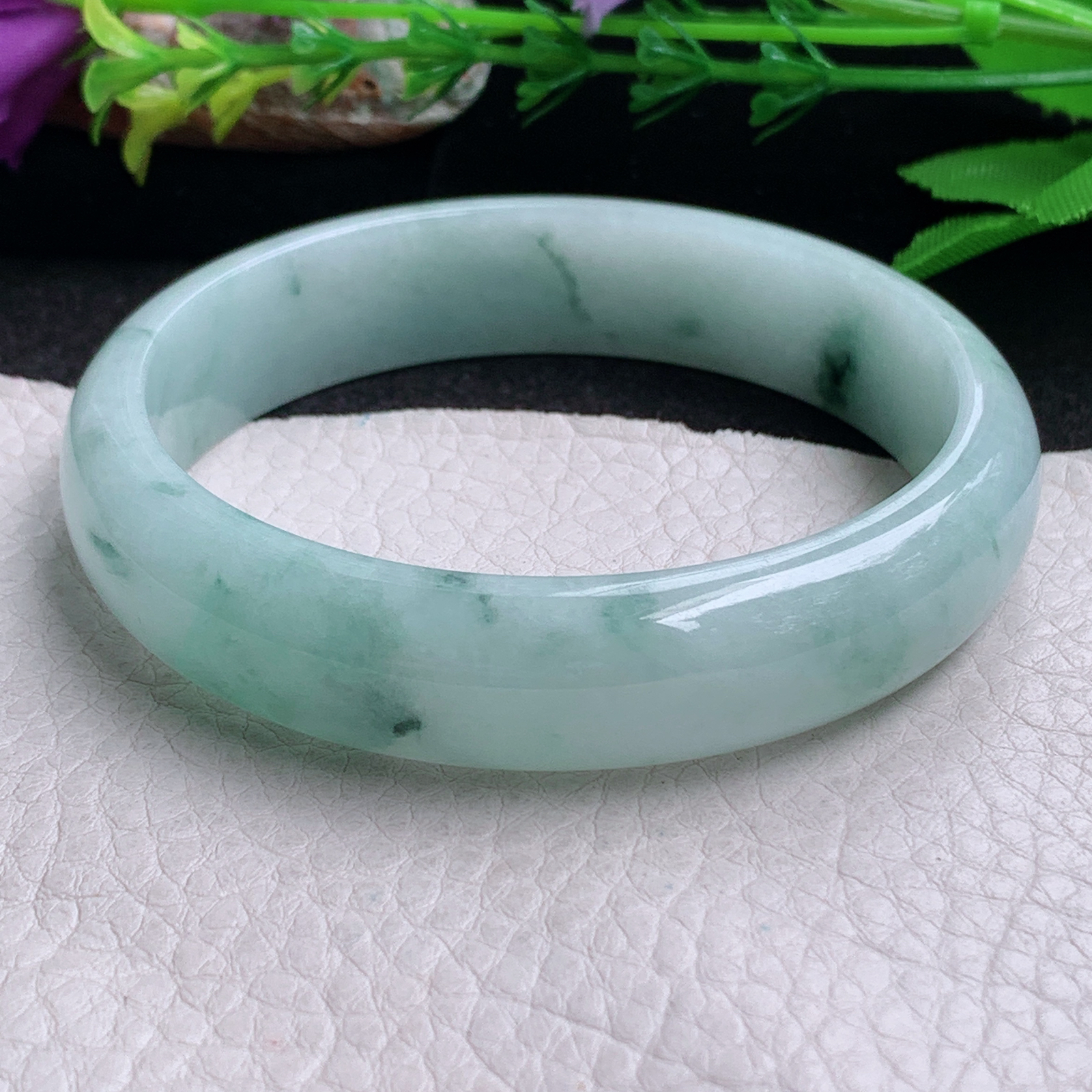 nr大圈口63*14.6*7平安镯 缅甸翡翠a货手镯飘花大气正圈玉镯子