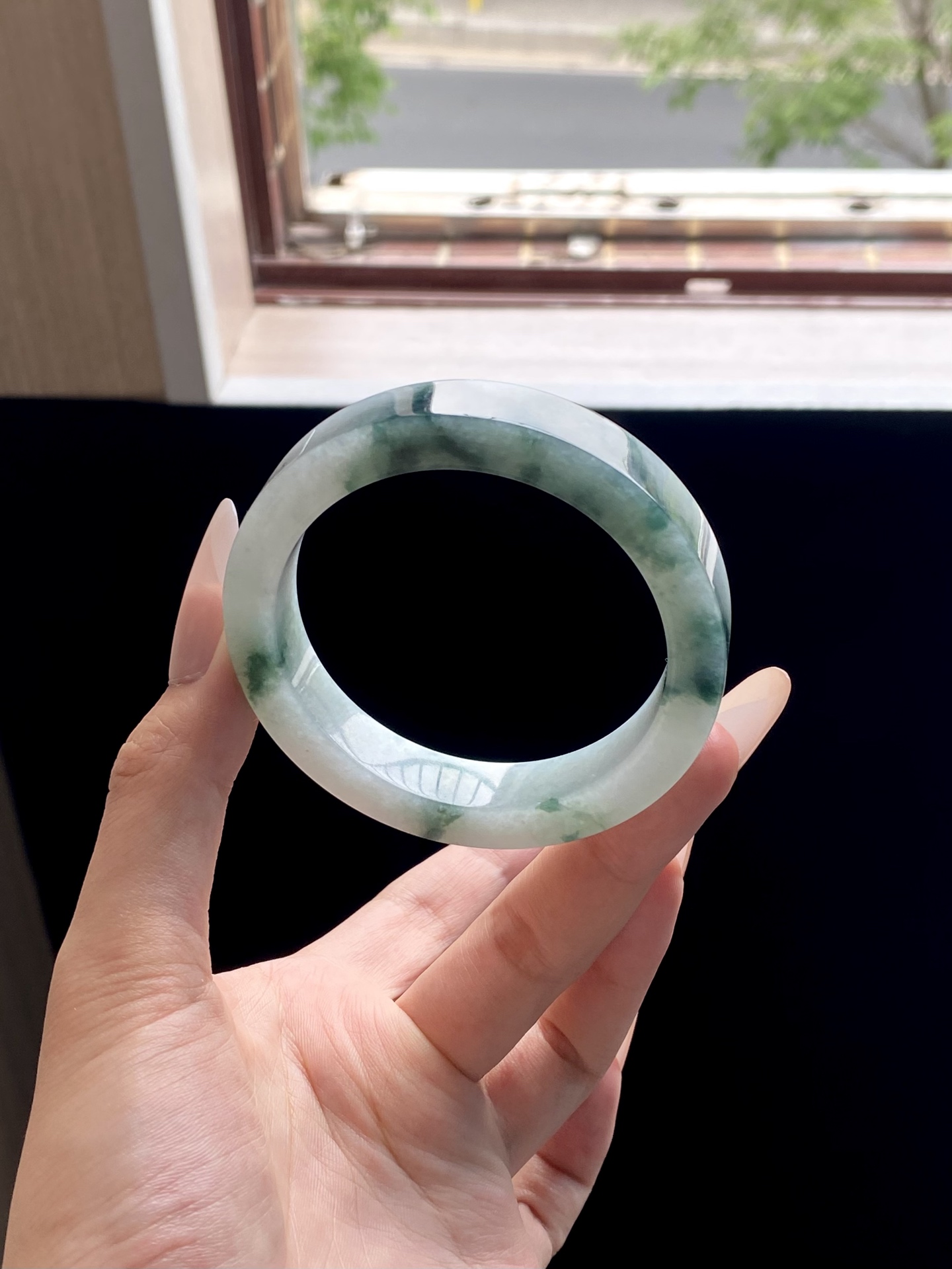 冰蓝飘花镯胚，A0420-2，73-57-12-8.2