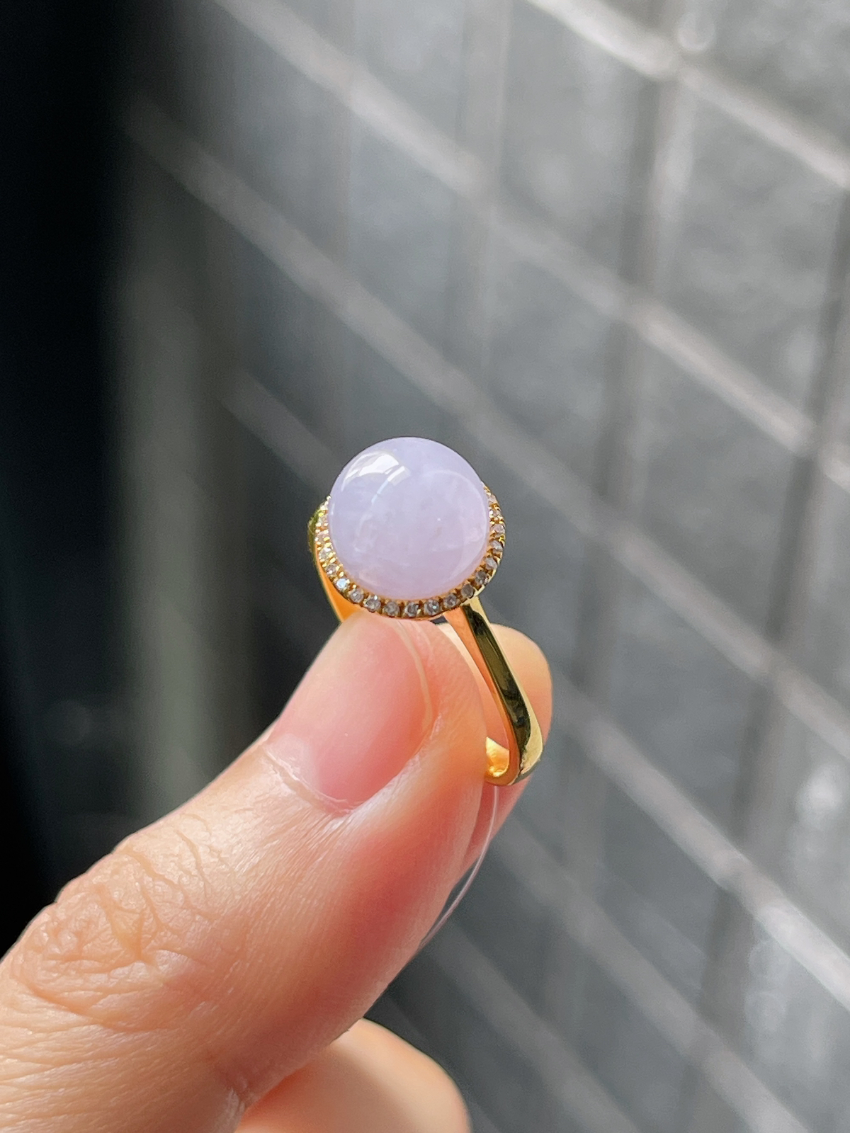 18k金 翡翠糯化种淡紫色戒指