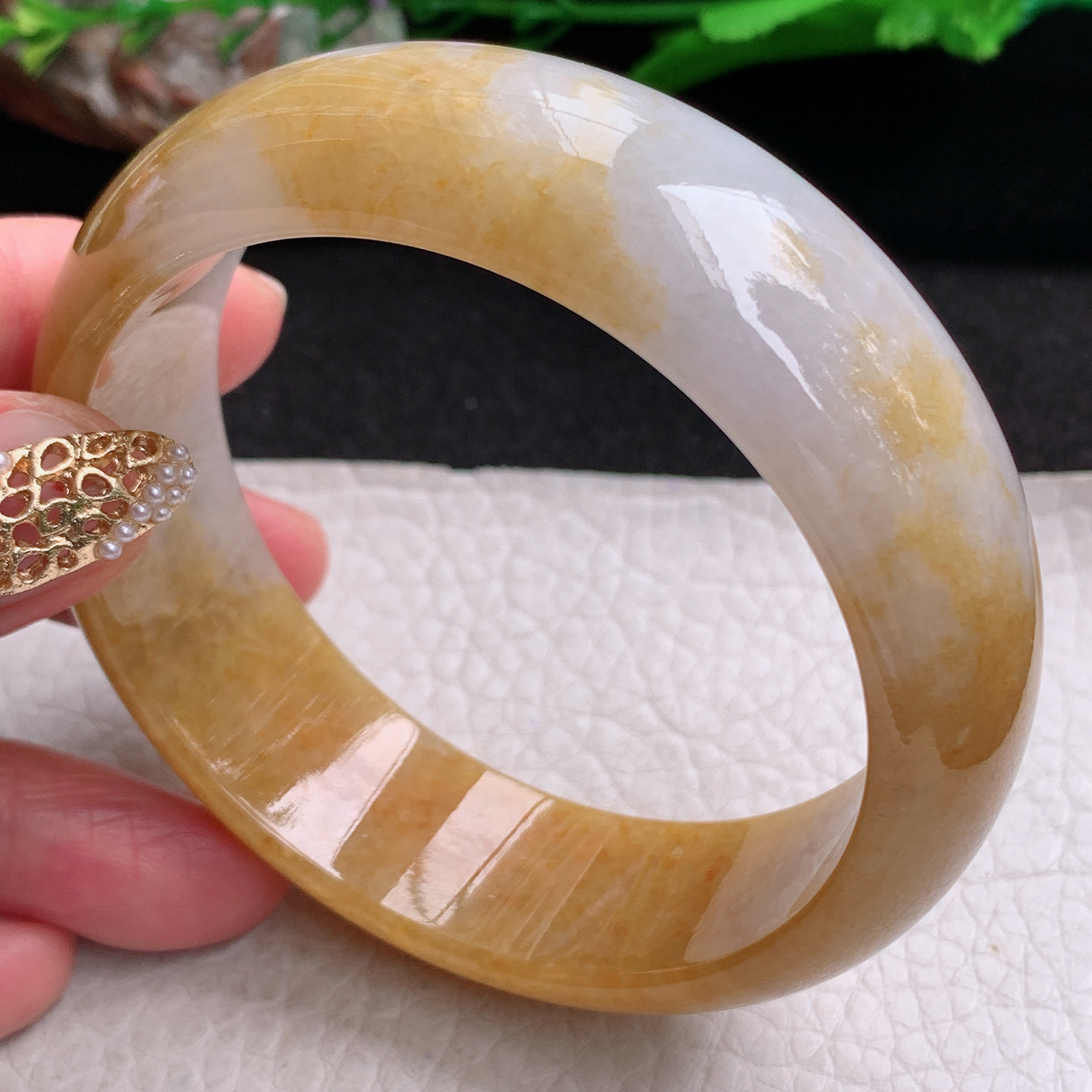 ss稀有大圈口轮胎招财60.5*19.6*8 缅甸翡翠a货手镯黄翡正圈玉镯子