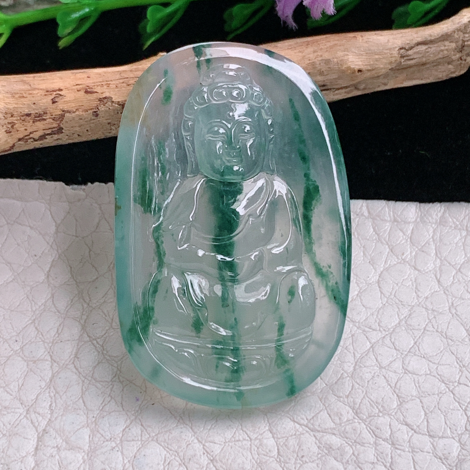 axm实拍39.6*25.6*4.6缅甸翡翠冰种飘花宝宝佛 佛祖玉吊坠