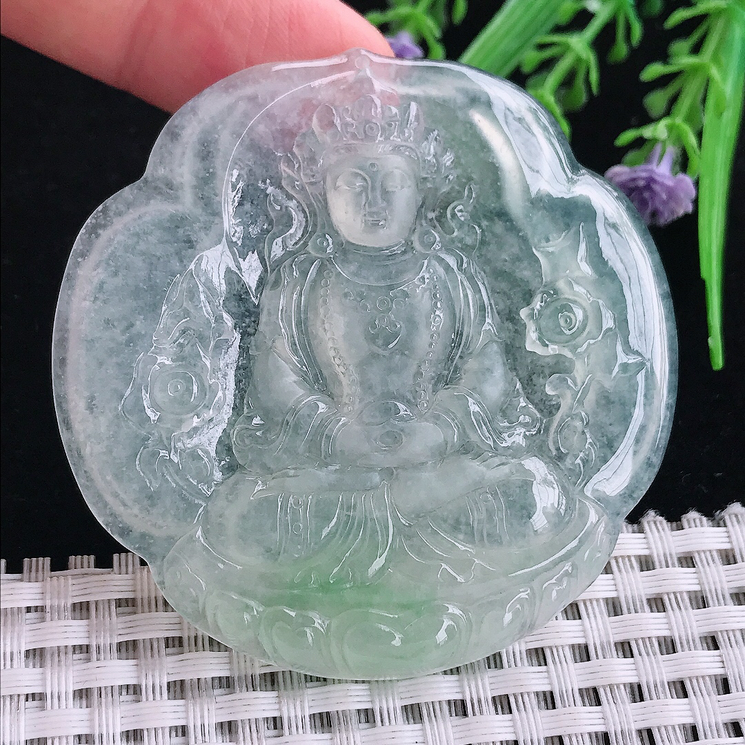 实拍A货翡翠57.5/5.5老坑冰种度母菩萨吊坠翡翠玉坠挂件
