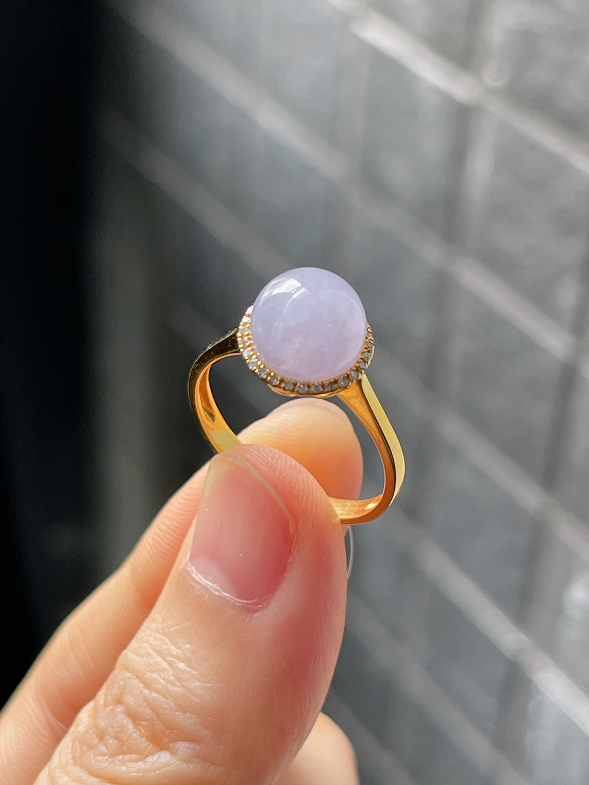 18k金 翡翠糯化种淡紫色戒指