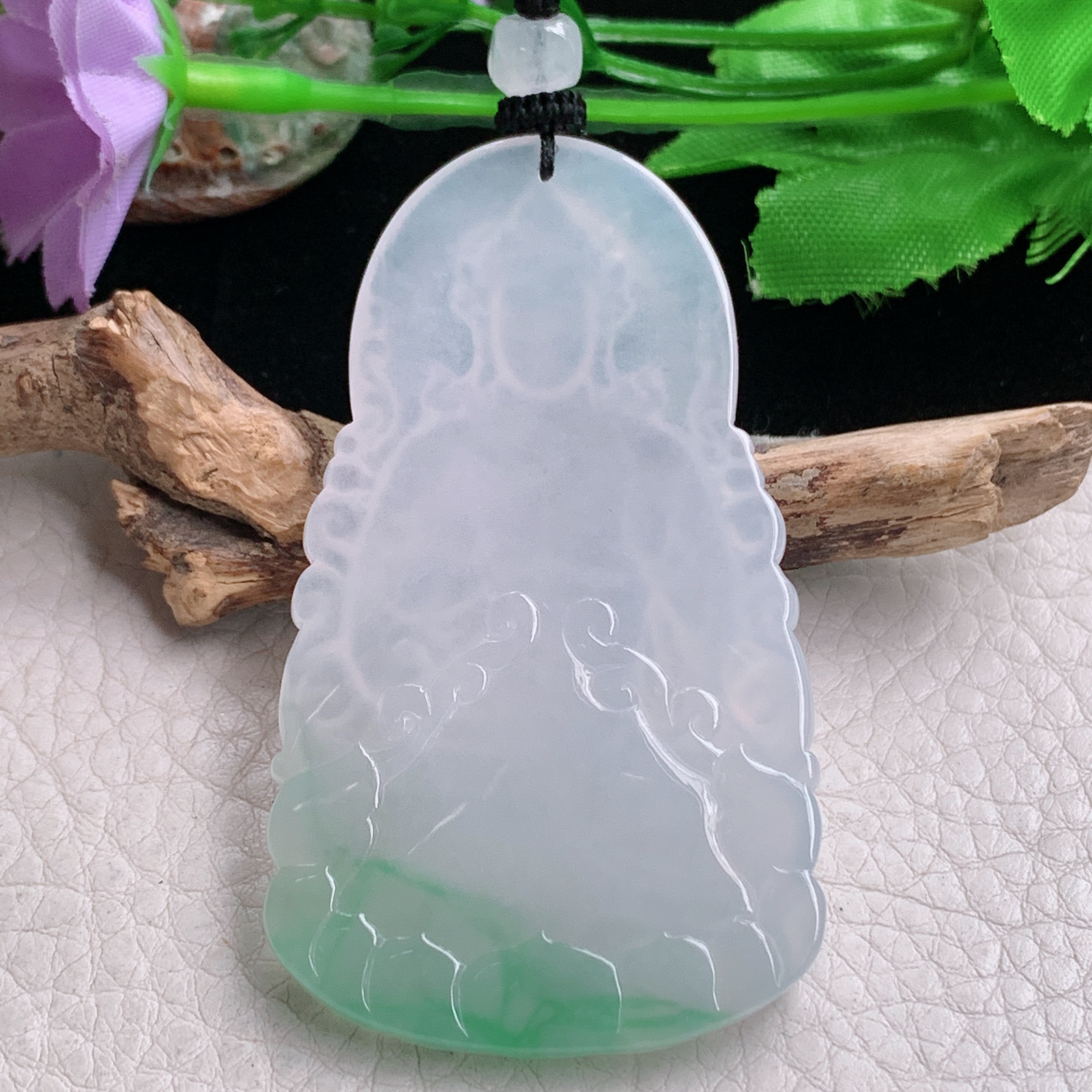 yl实拍64.6*37*5.8缅甸翡翠冰润飘绿度母观音 玉观音玉吊坠 玉挂件