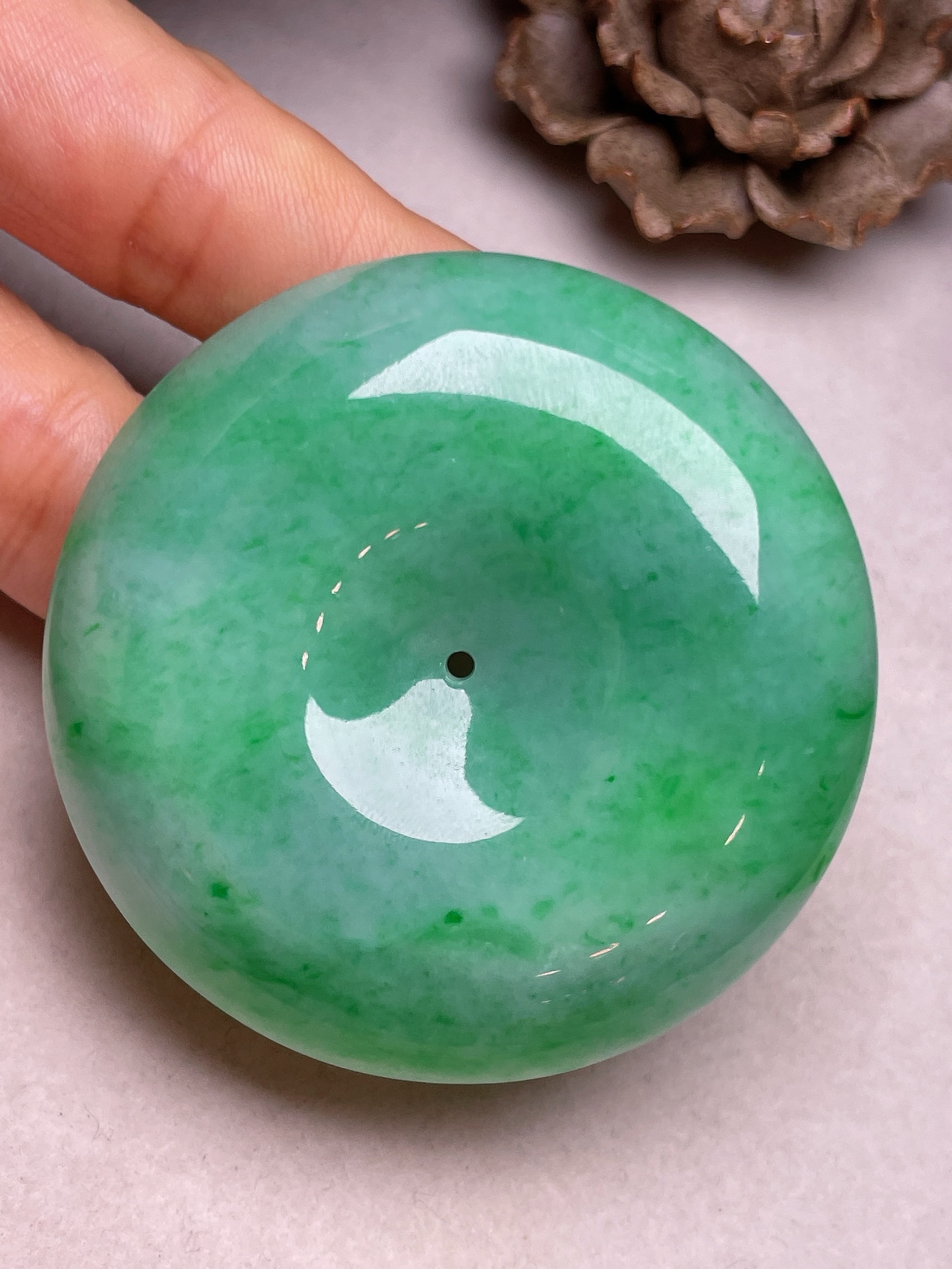 ️ 大平安扣，冰糯种满色，无裂，尺寸53.5/12.5