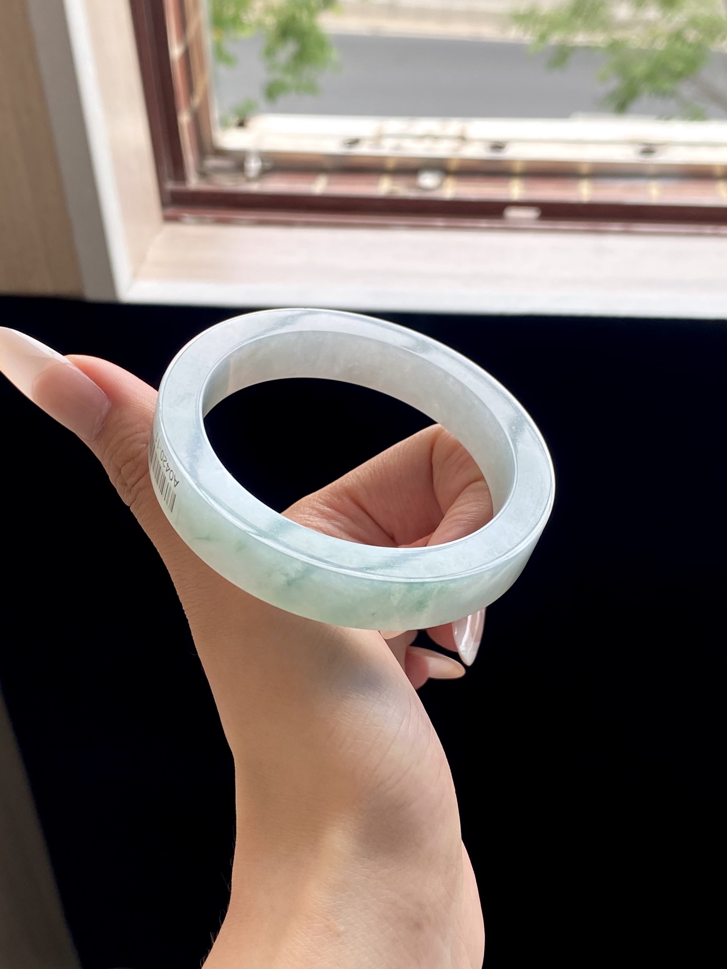 冰种蓝色飘花镯胚，A0420-11，⭕️74-58-12.5-8