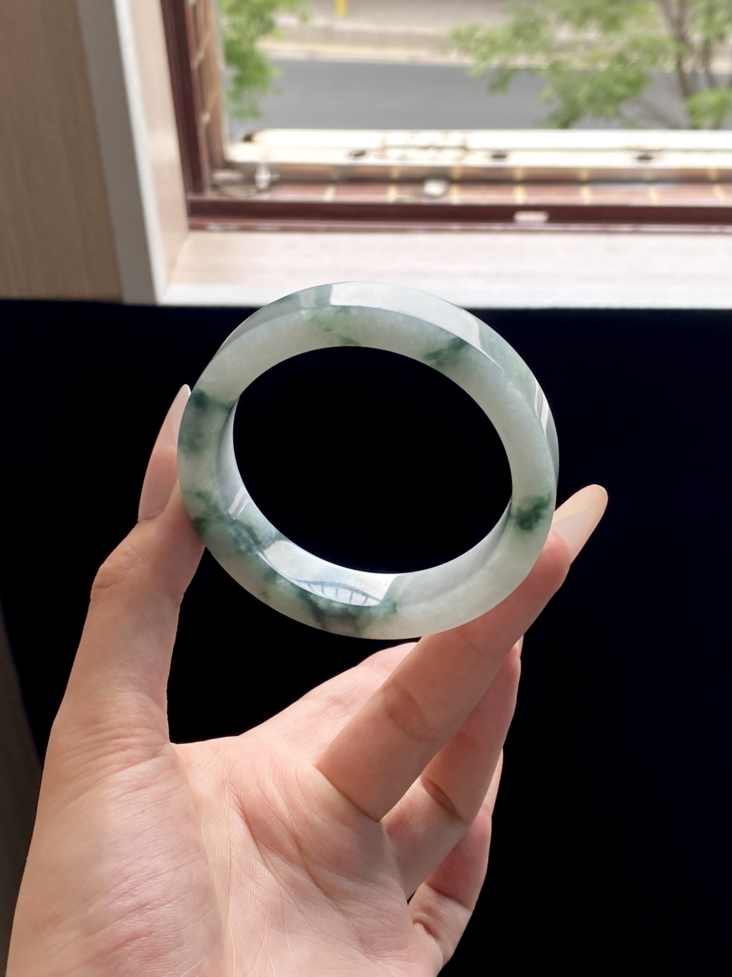 冰蓝飘花镯胚，A0420-2，73-57-12-8.2