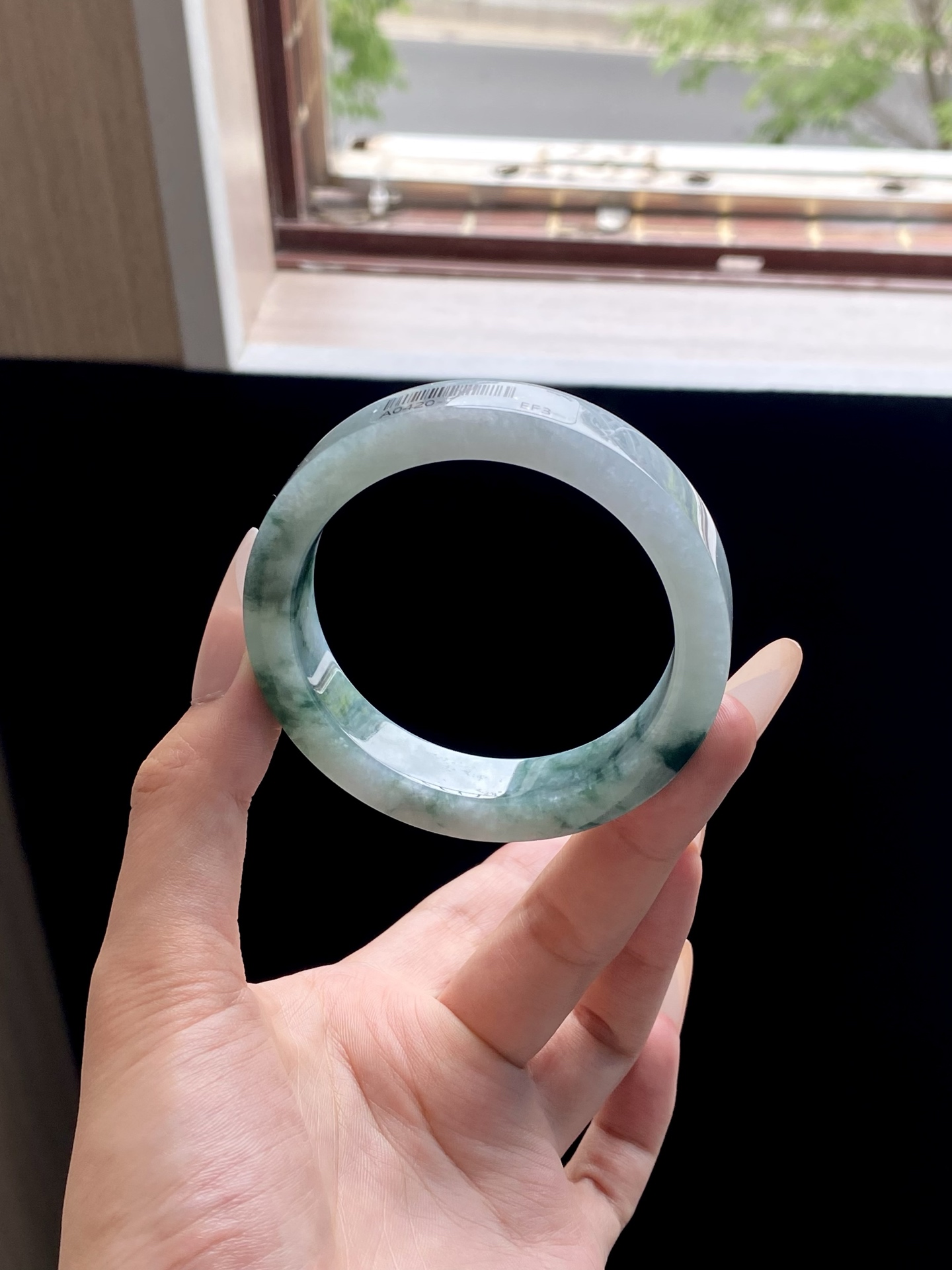 冰种蓝色飘花镯胚，A0420-7，⭕️73-57-12.2-8