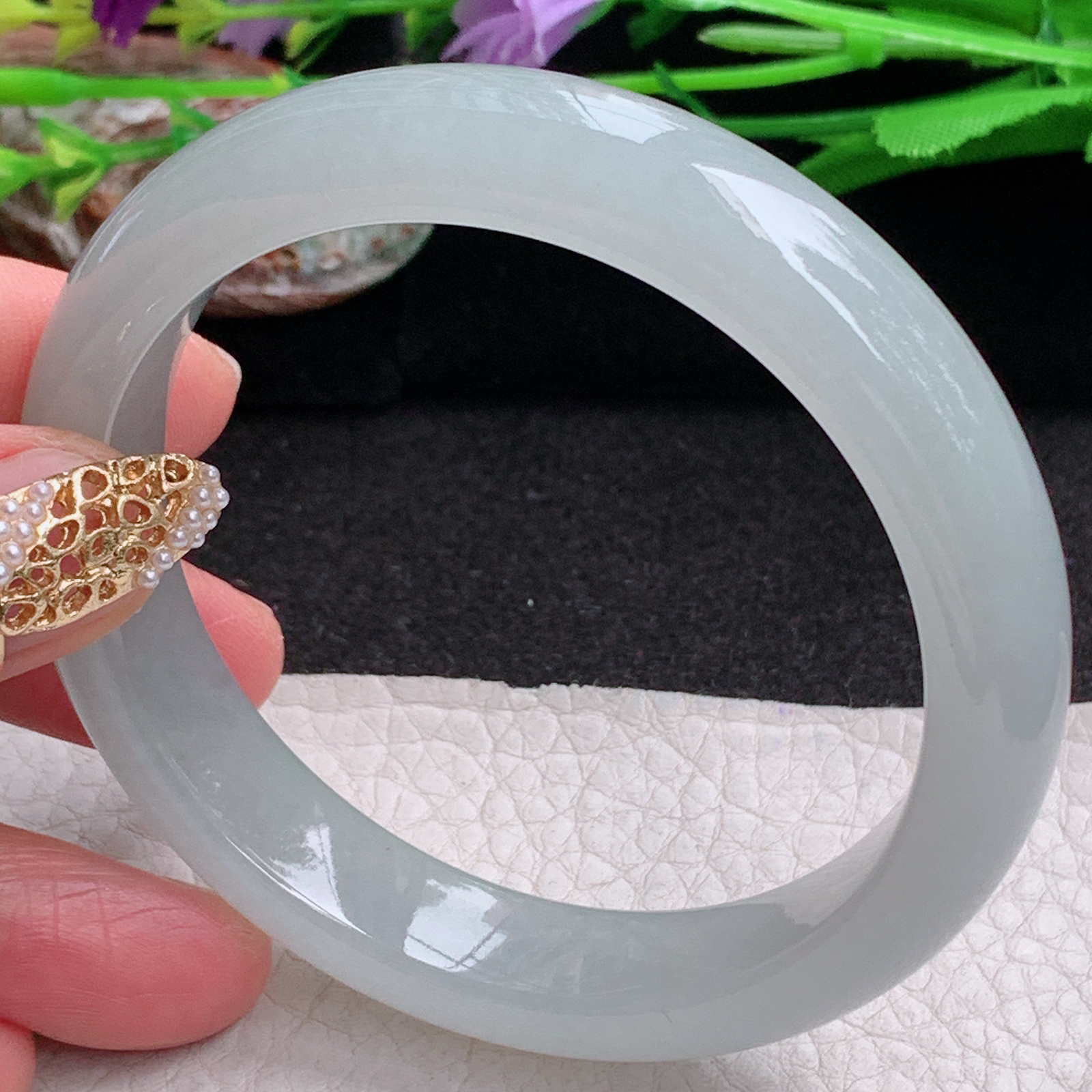 xx自然光57.8*12.6*8.6平安镯 缅甸翡翠a货手镯胶晴底女款正圈玉镯子