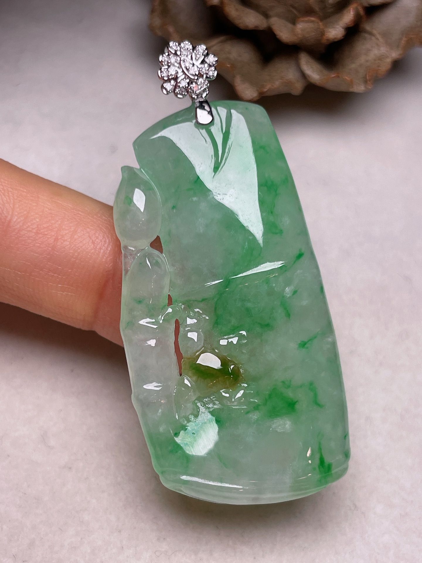 ️ 2【18k金镶节节高升】冰糯种俏色，无裂一手货源整体长52.2