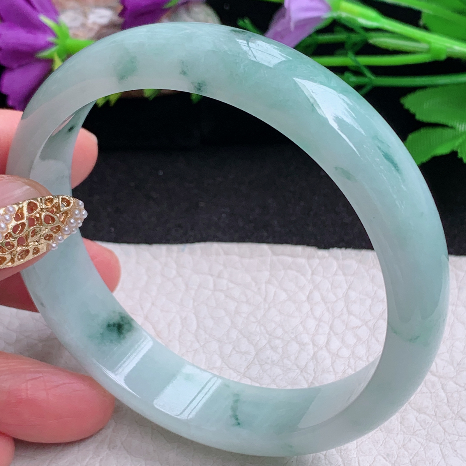 nr大圈口63*14.6*7平安镯 缅甸翡翠a货手镯飘花大气正圈玉镯子