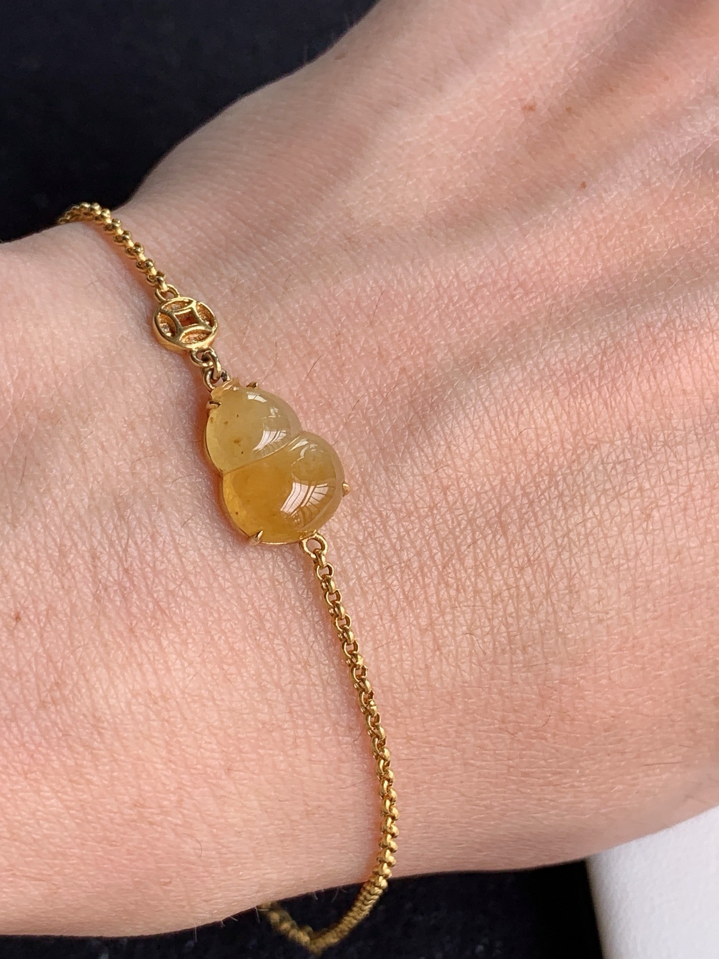 ️18k镶嵌冰黄葫芦手链，，裸石尺寸：12/3/9，4/4