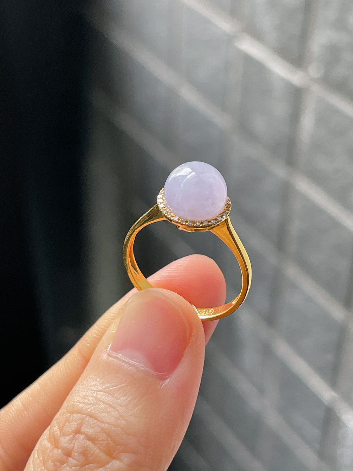 18k金 翡翠糯化种淡紫色戒指