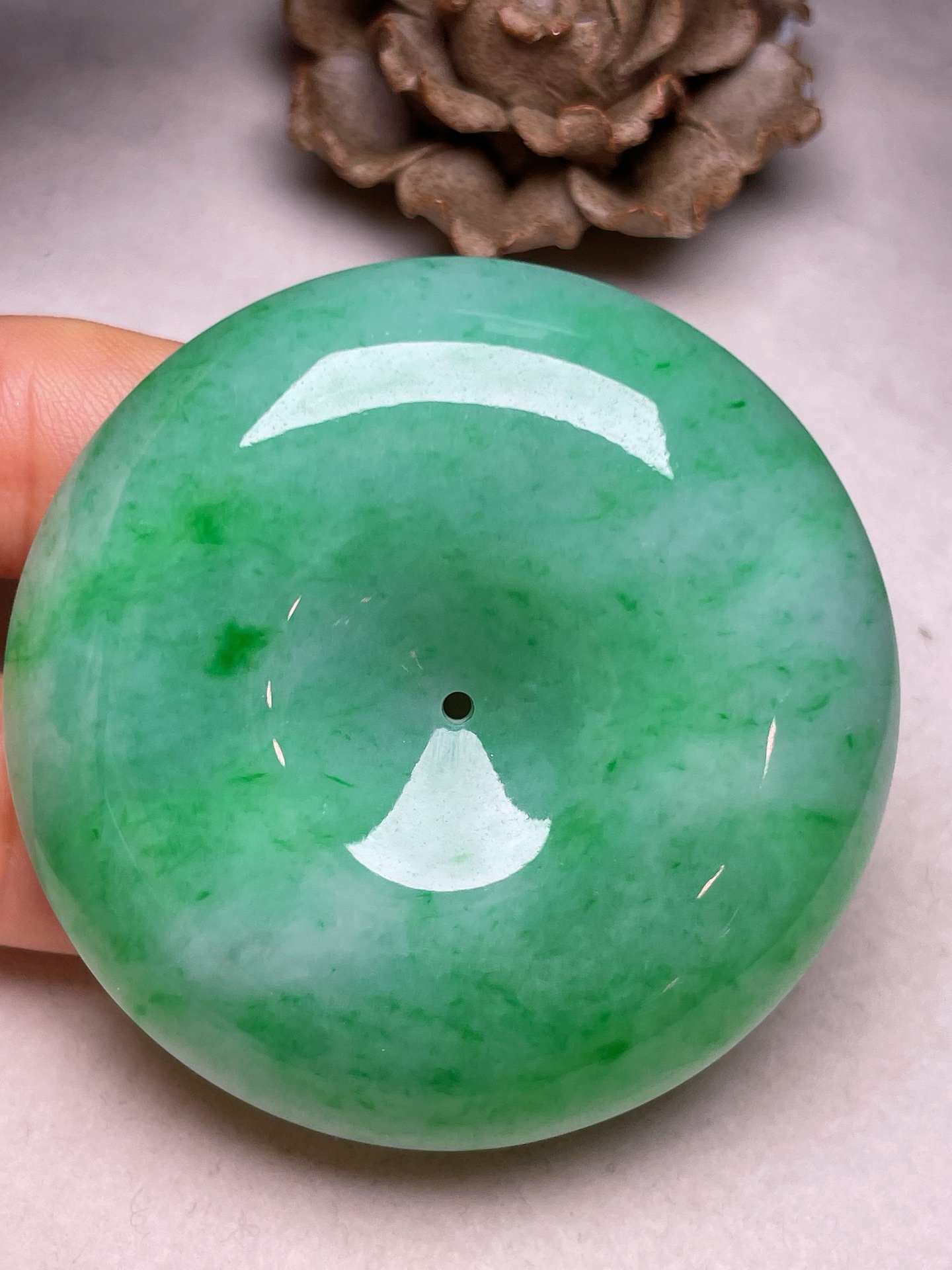 ️ 大平安扣，冰糯种满色，无裂，尺寸53.5/12.5