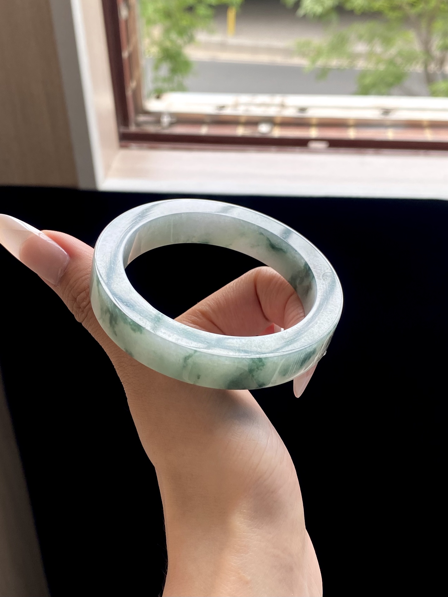 冰蓝飘花镯胚，A0420-8，73-56.5-12.2-8.5，可做57～58正圈