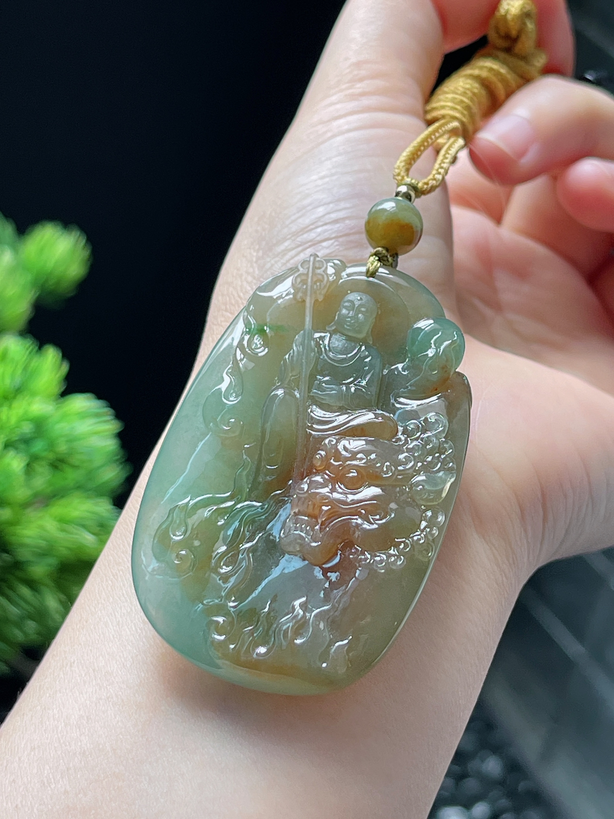 翡翠冰糯种福禄寿三色吊坠