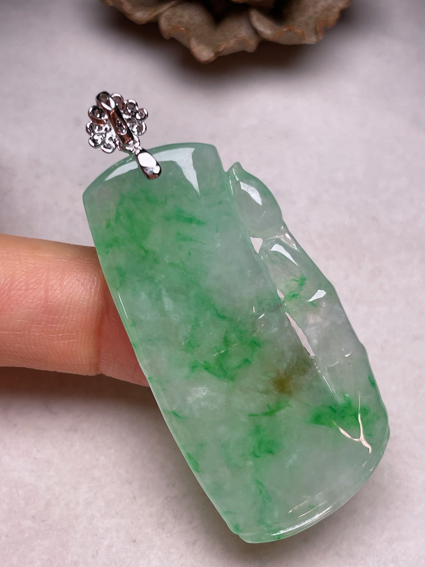 ️ 2【18k金镶节节高升】冰糯种俏色，无裂一手货源整体长52.2