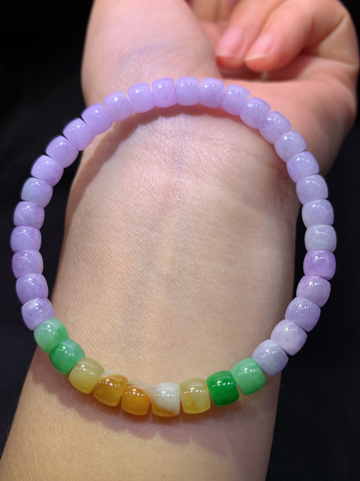 三彩路路通手串，手链，冰润细腻，颜色鲜艳，种水足，Xm 尺寸4.7*5.7