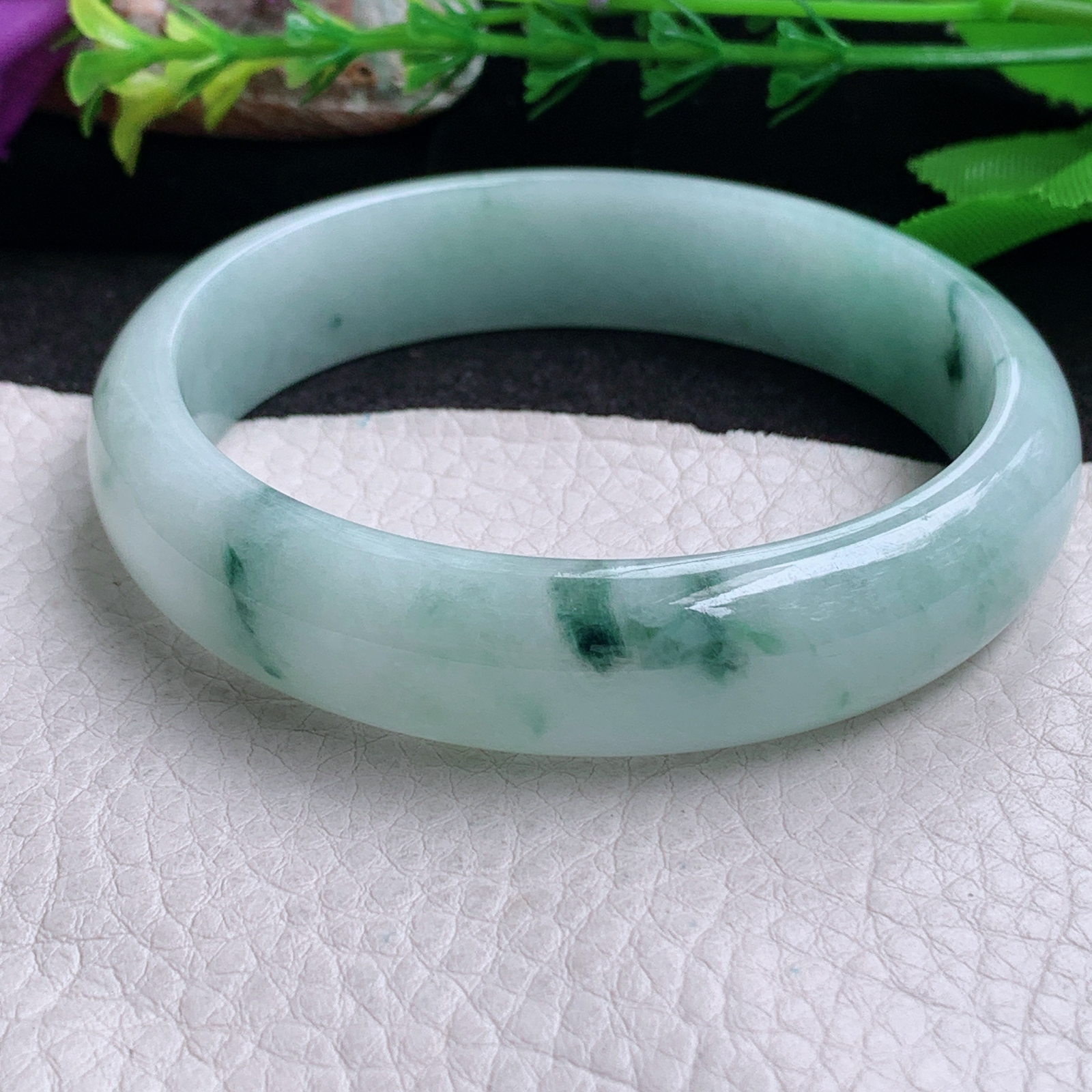 nr大圈口63*14.6*7平安镯 缅甸翡翠a货手镯飘花大气正圈玉镯子