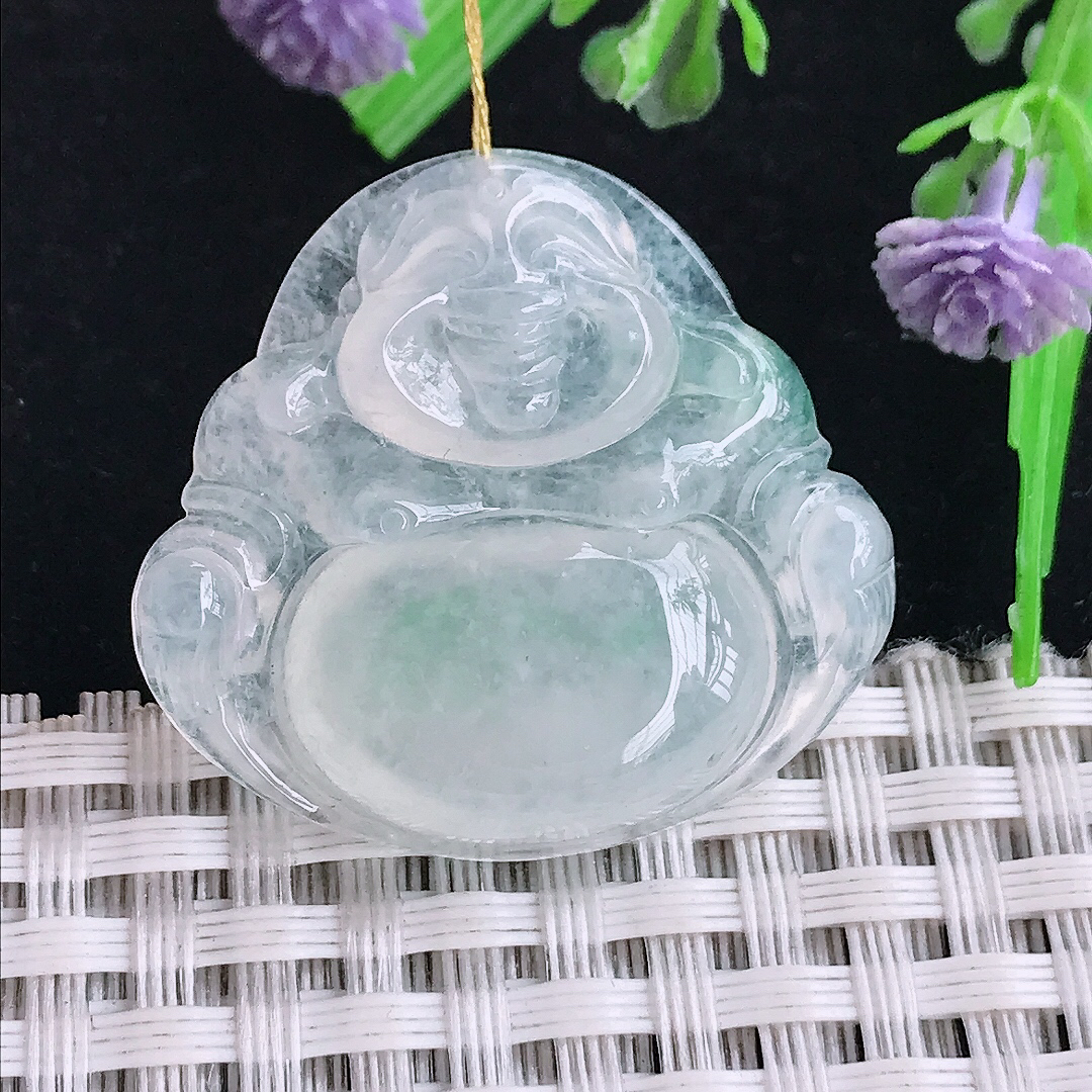实拍A货翡翠29.5/31.6/6.2老坑冰种起胶佛公吊坠翡翠玉佛挂件