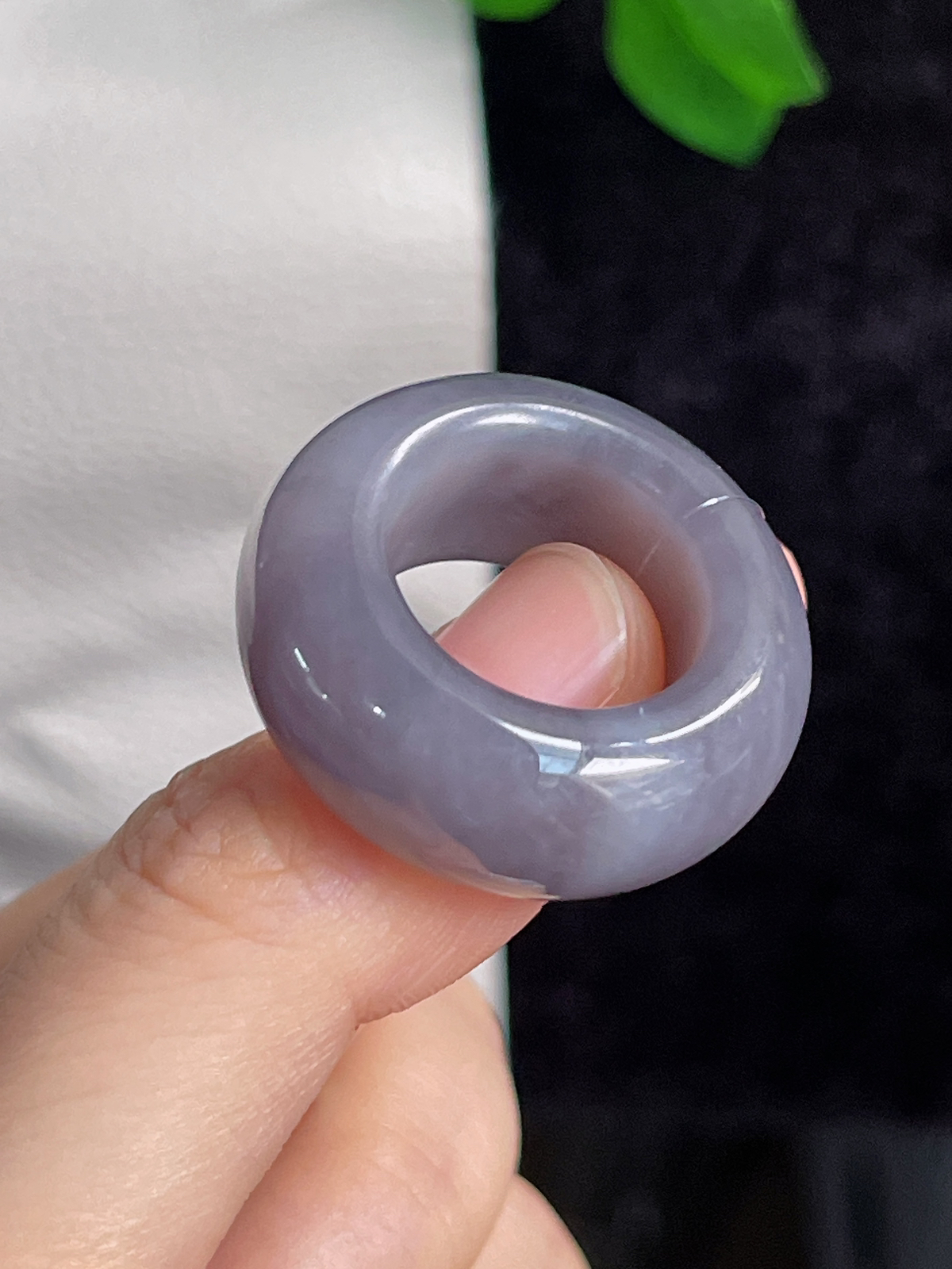 和田玉烟紫宽版指环