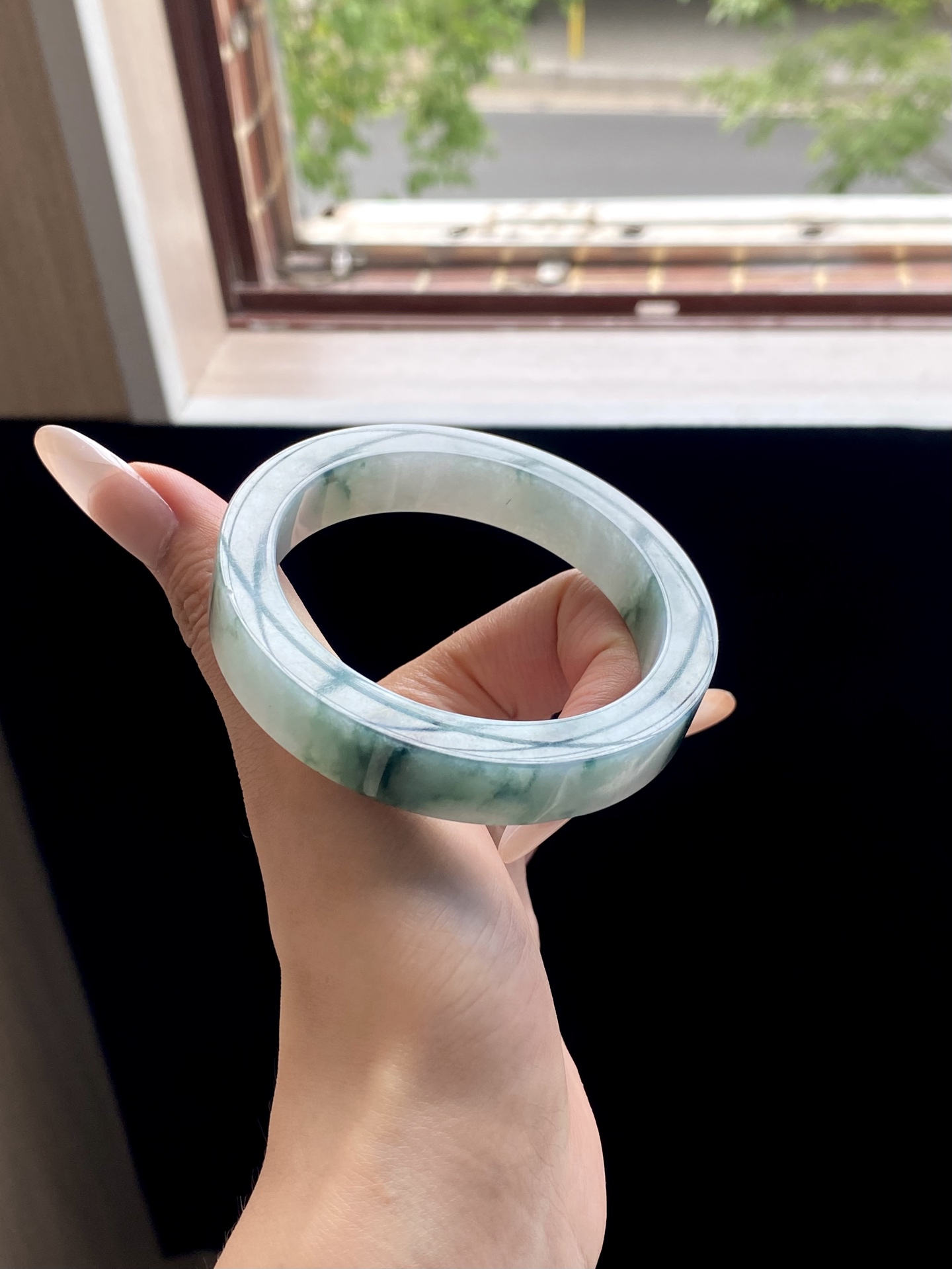 冰蓝飘花镯胚，A0420-6，⭕️74-57.5-12.2-8.2