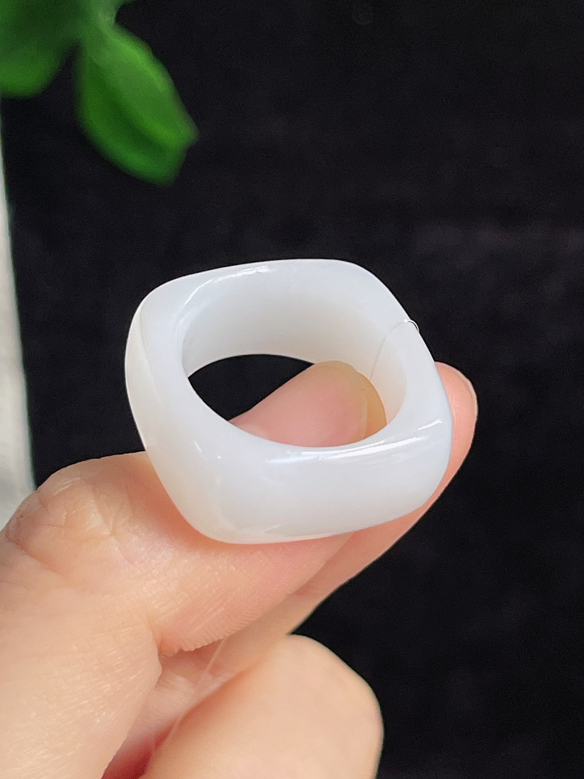 和田玉白玉方形指环